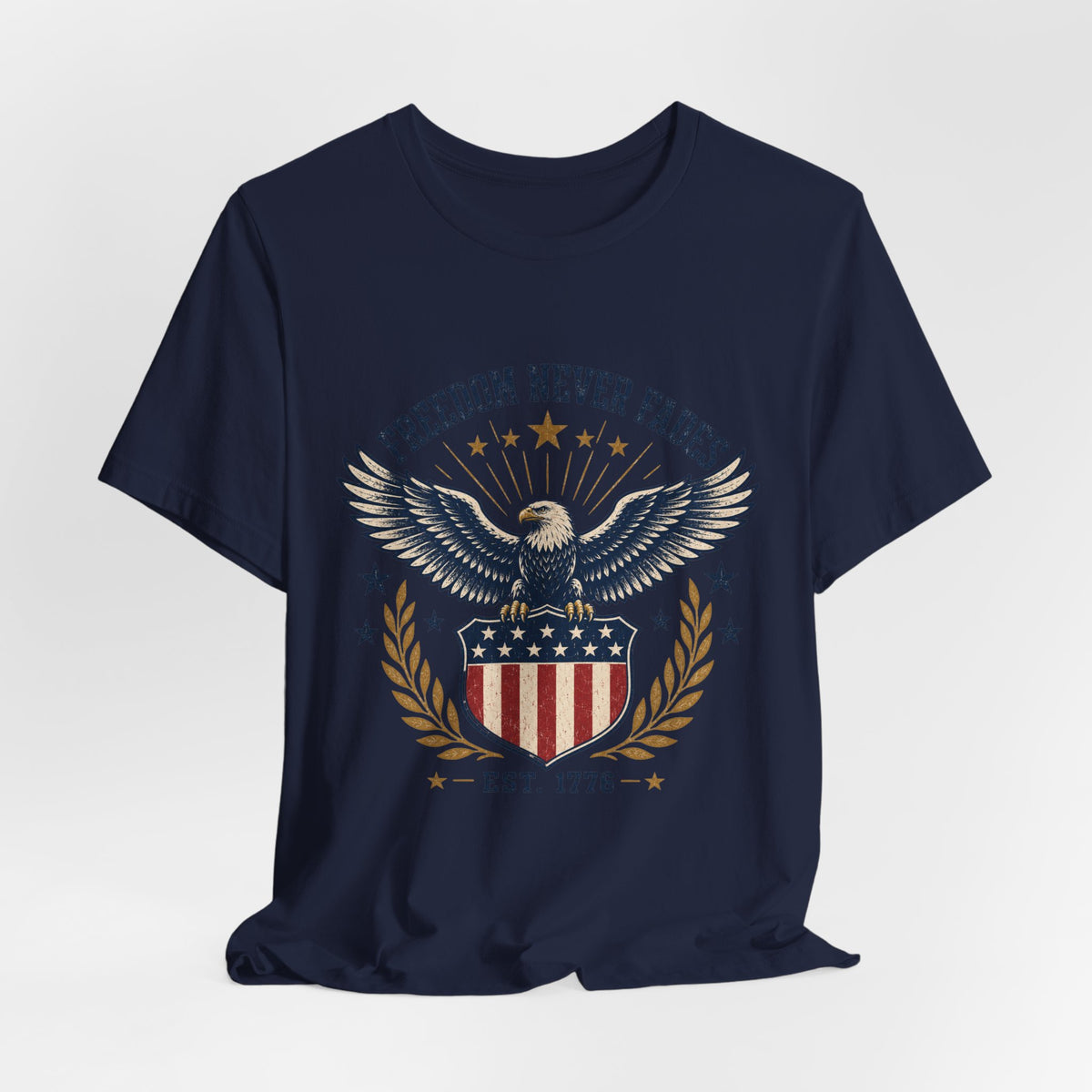 Freedom Never Fades Eagle T-Shirt — Patriotic USA Flag Vintage Tee