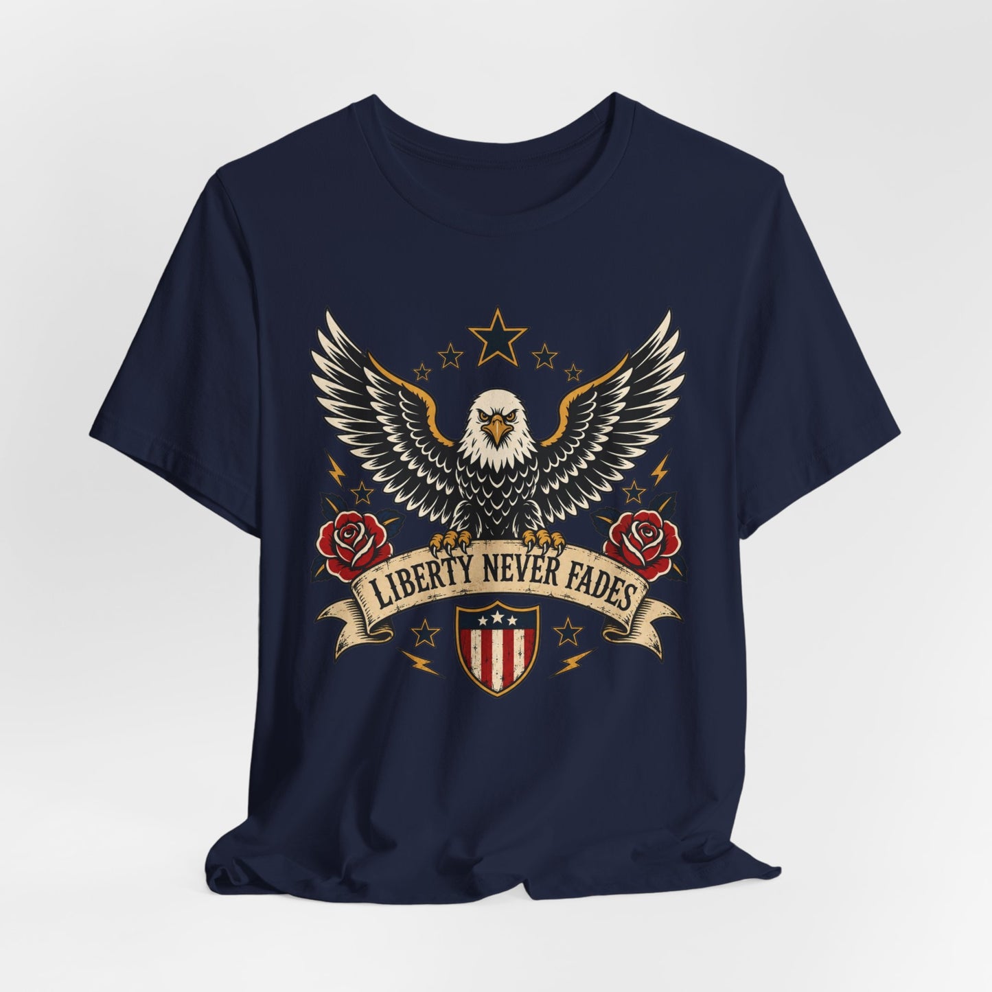 Liberty Never Fades Eagle Tee — Patriotic American Flag Shirt