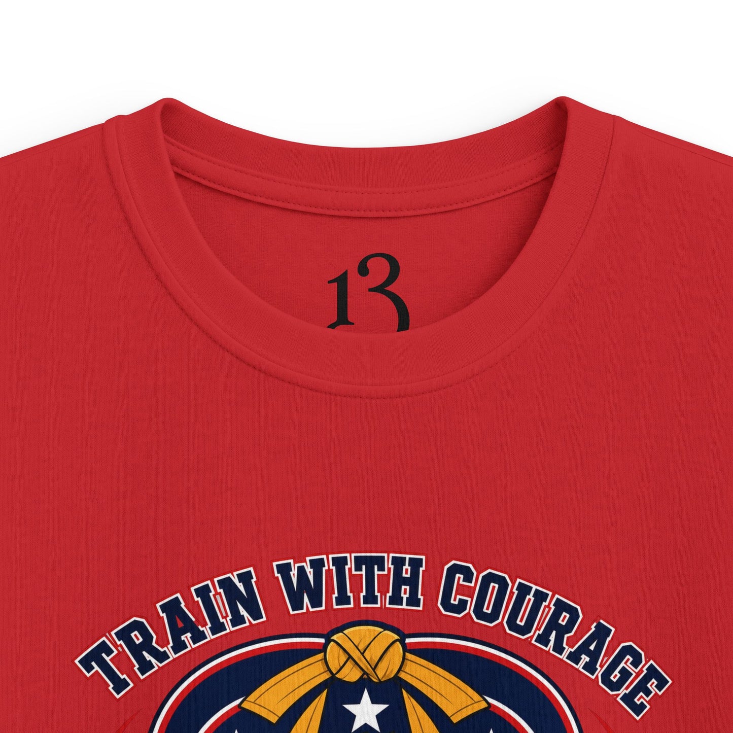 Kids Tee — "Train With Courage, Stand Strong And Free" Patriotic Martial Arts Penguin Design