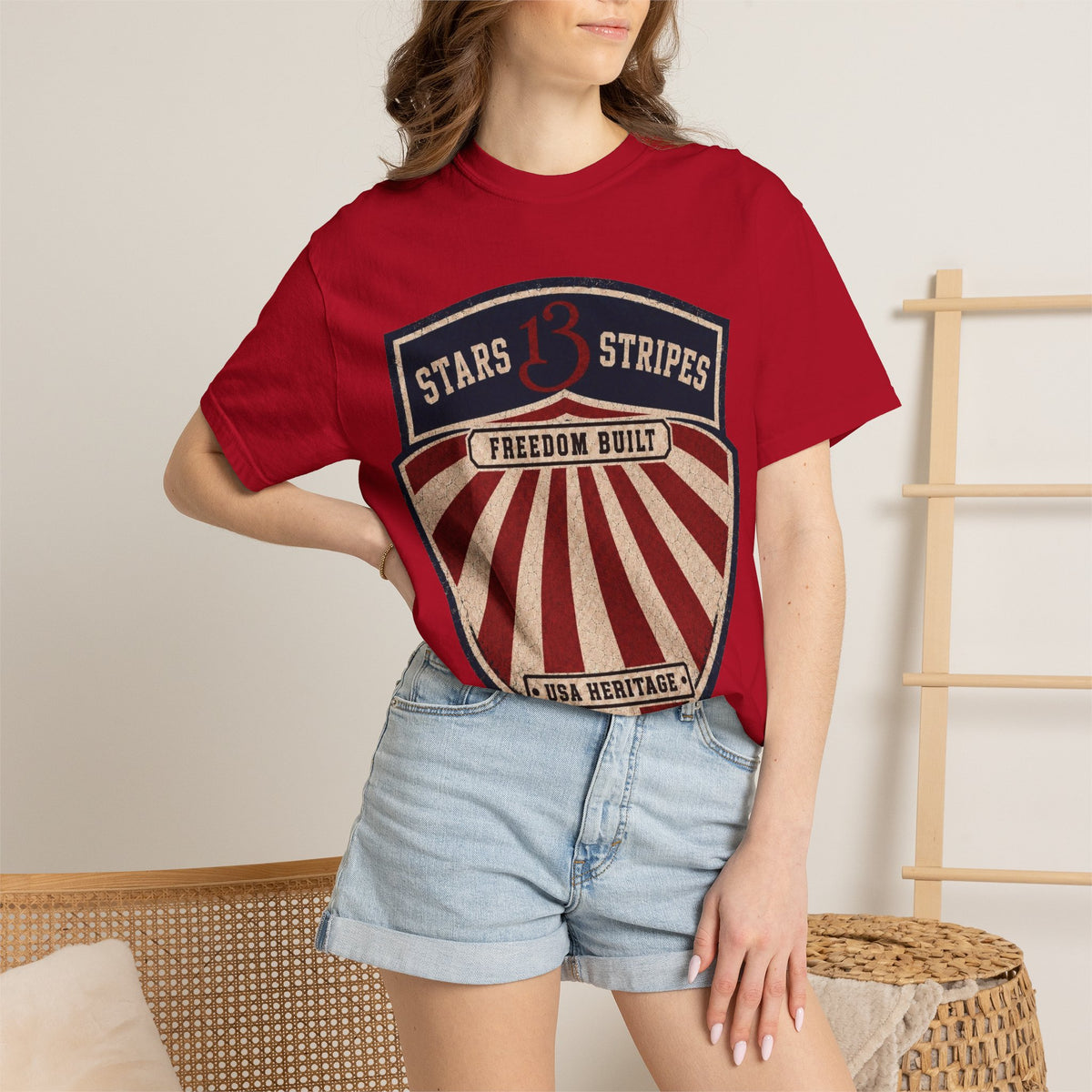 Stars13stripeS Shield T-Shirt — Freedom Built USA Heritage Tee