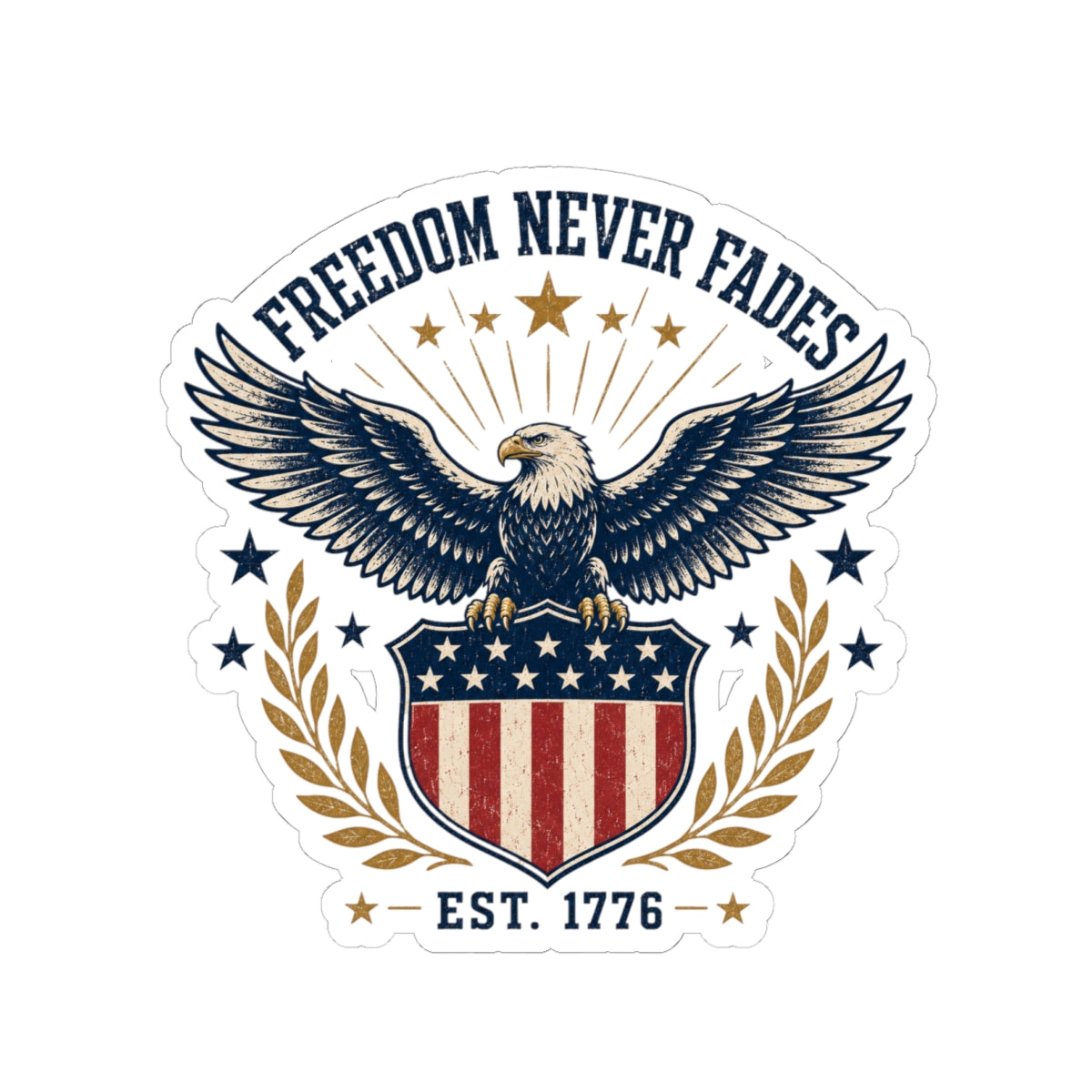 Patriotic Eagle Sticker — "Freedom Never Fades" Kiss-Cut Vinyl (Est. 1776)