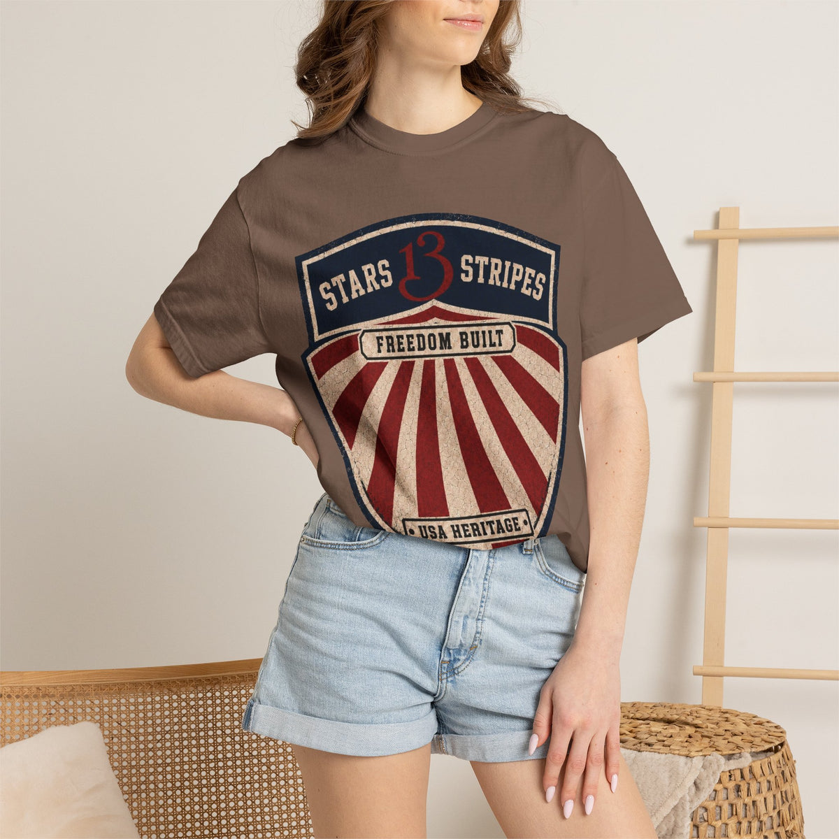 Stars13stripeS Shield T-Shirt — Freedom Built USA Heritage Tee