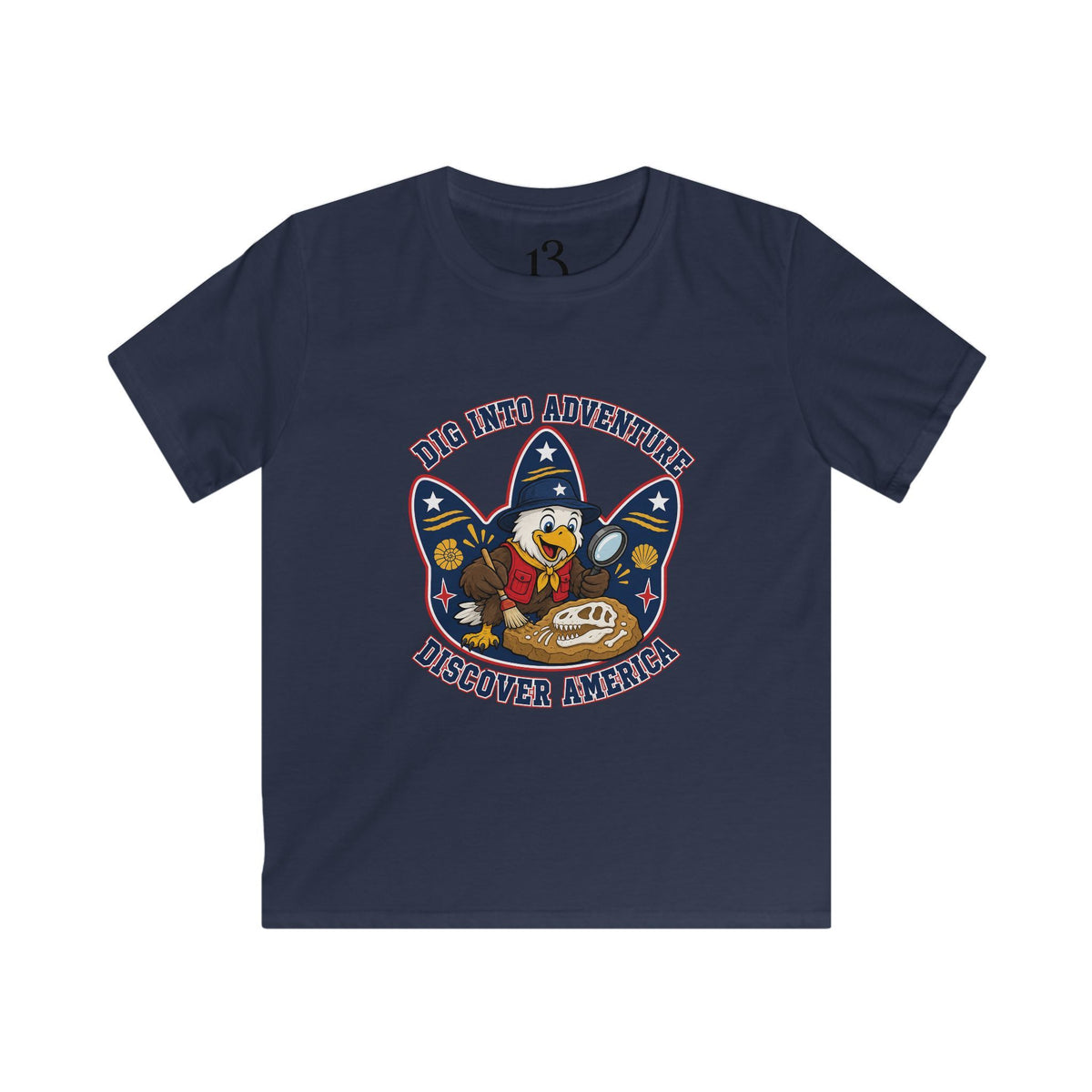 Kids T-Shirt - "Dig Into Adventure: Discover America" Patriotic Eagle Tee