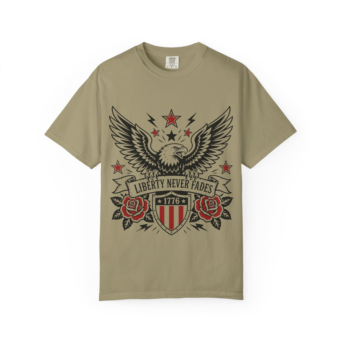 Liberty Never Fades Eagle T-Shirt — Patriotic 1776 Shield Tee