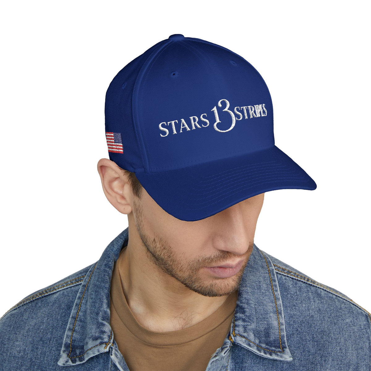 Stars13stripeS Embroidered Enclosed Back Cap White Font