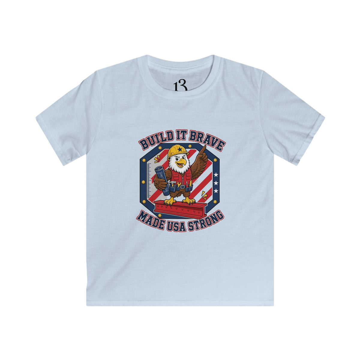 Kids Tee - 'Build It Brave, Make USA Strong' Patriotic Bald Eagle Design