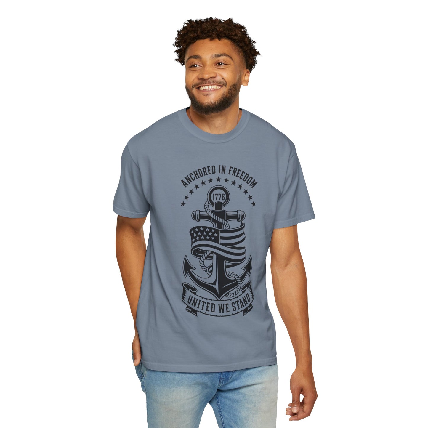 Anchored in Freedom T-Shirt — "United We Stand" Patriotic Anchor Tee