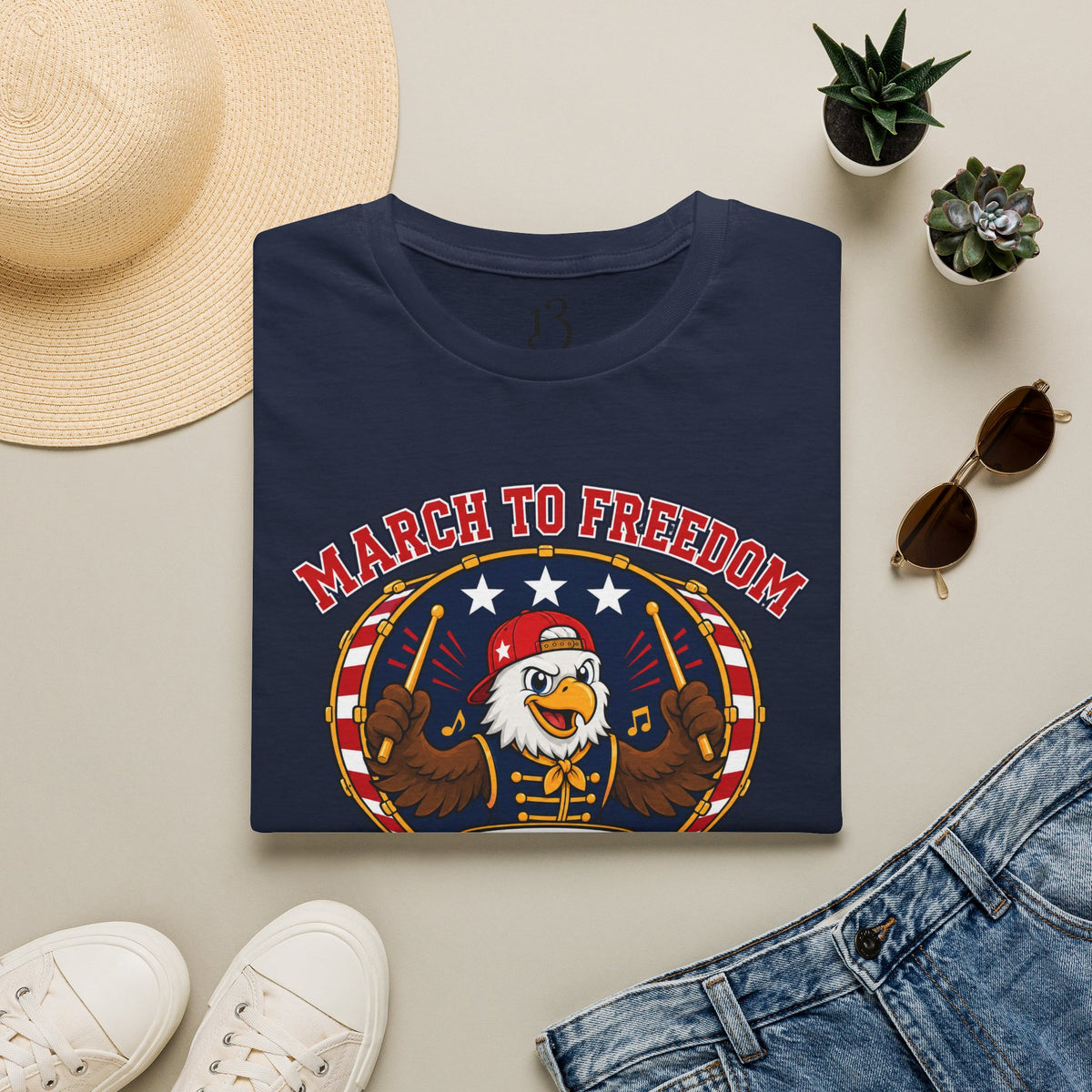 T-Shirt — "March to Freedom" Patriotic Eagle Drumline Tee
