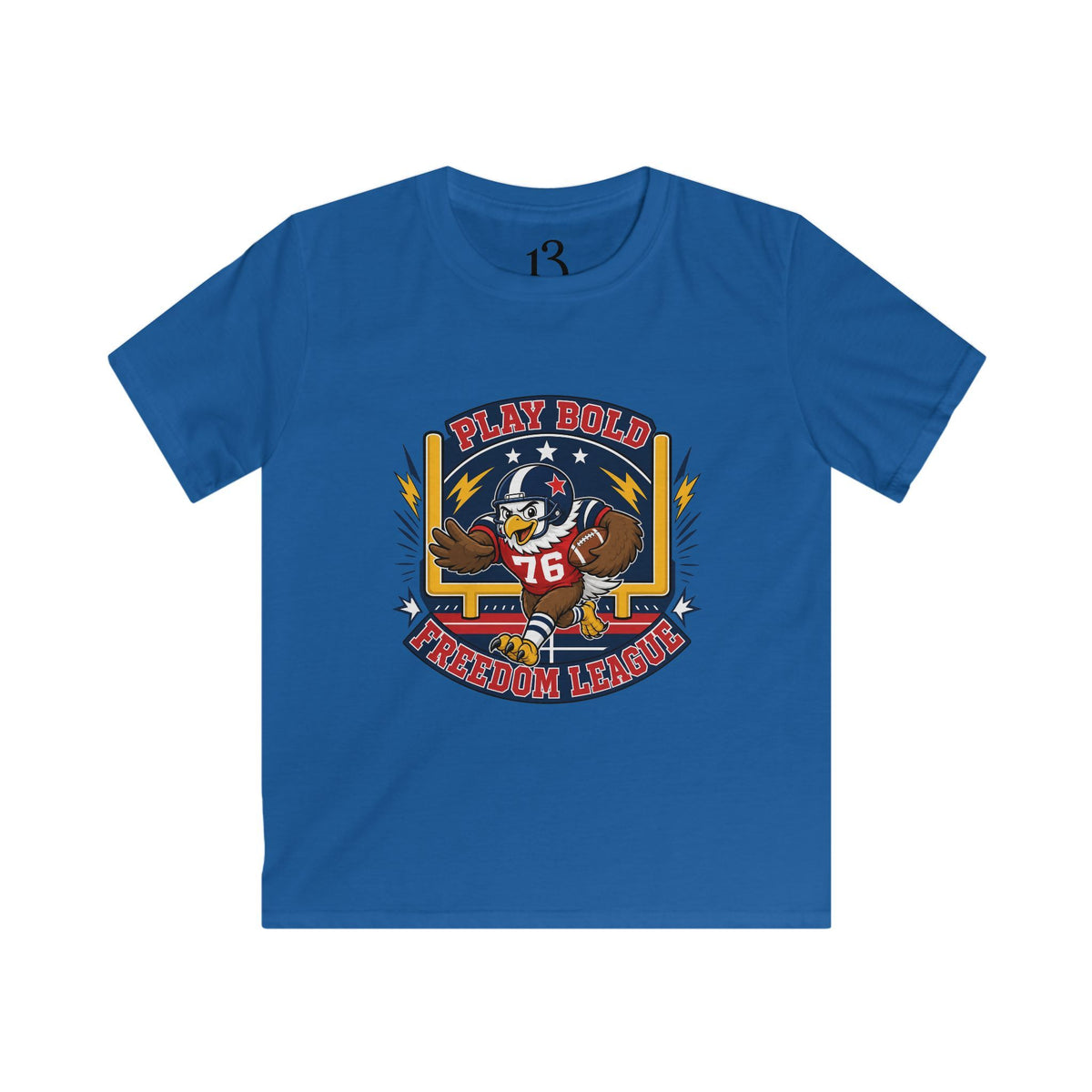 Kids Football Tee — "Play Bold: Freedom League" Retro Mascot Shirt