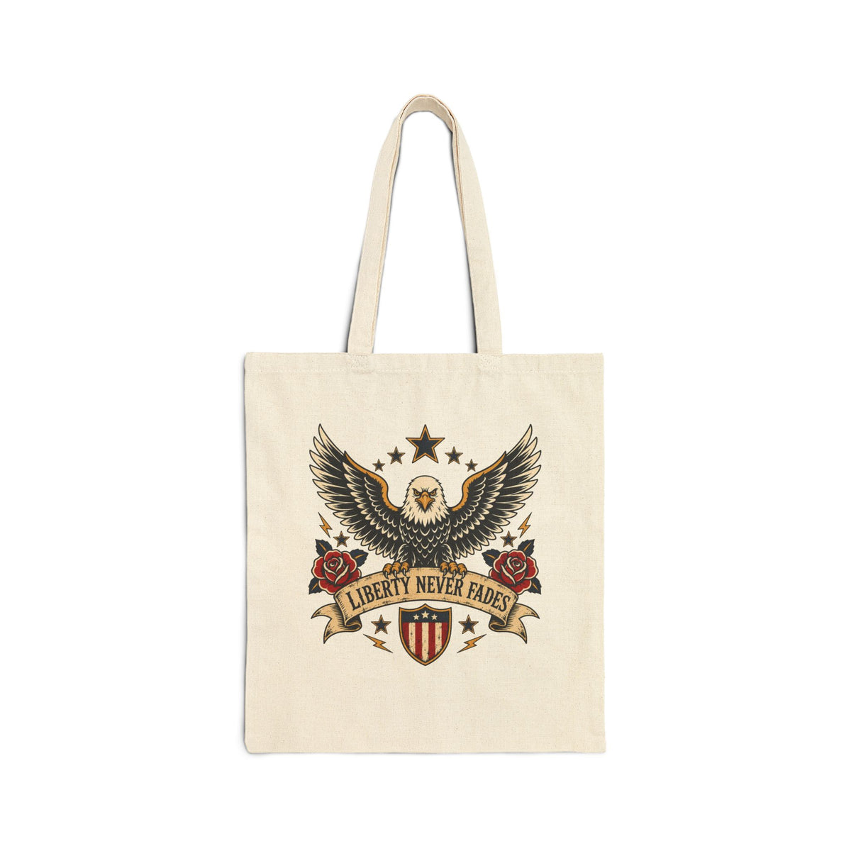 Liberty Never Fades Tote Bag — Patriotic Eagle Canvas Tote
