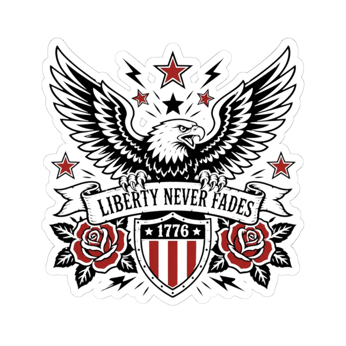 Liberty Never Fades Eagle Sticker — Patriotic 1776 Shield Kiss-Cut Sticker