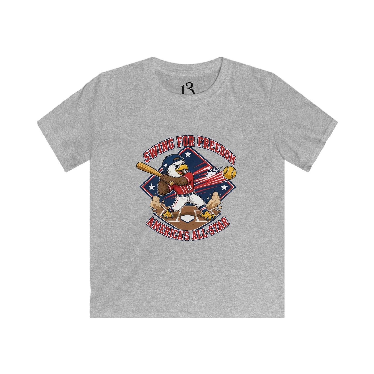 Kids Tee - "Swinging for Freedom" Patriotic Baseball Eagle Design
