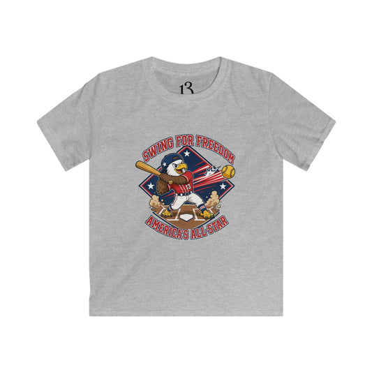 Kids Tee - "Swinging for Freedom" Patriotic Baseball Eagle Design