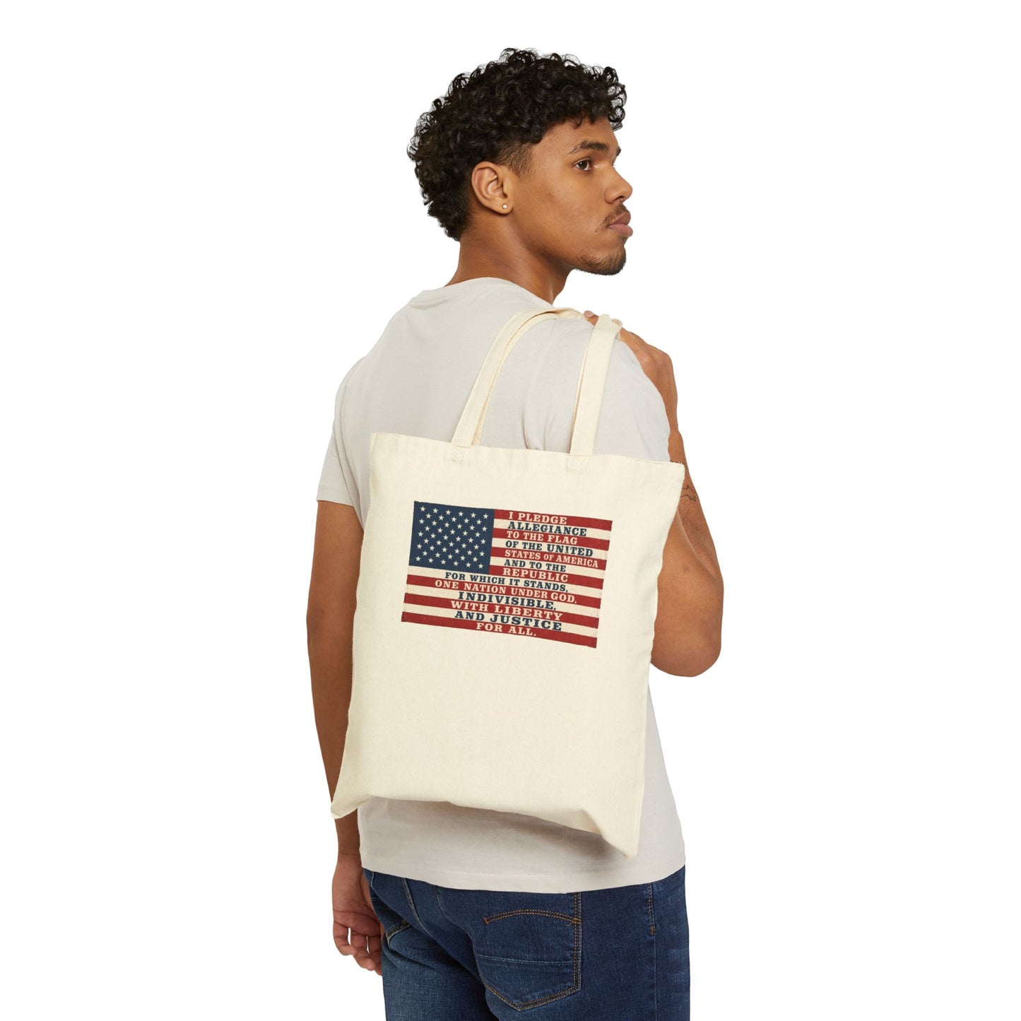 American Flag Tote Bag - Patriotic Cotton Canvas Grocery & Beach Tote