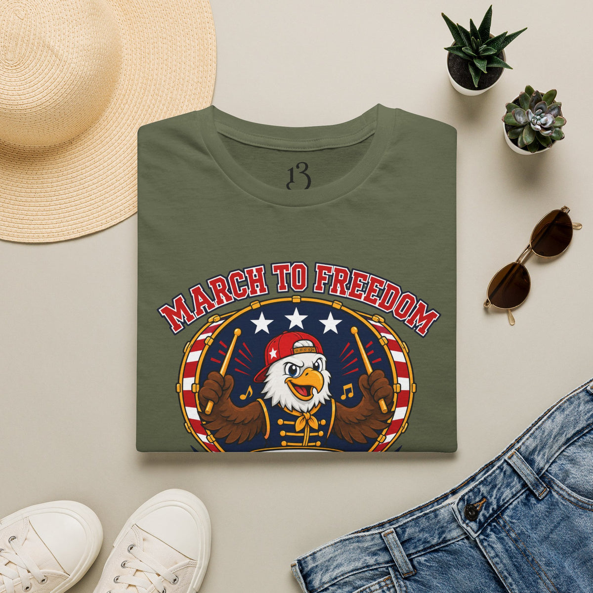 T-Shirt — "March to Freedom" Patriotic Eagle Drumline Tee