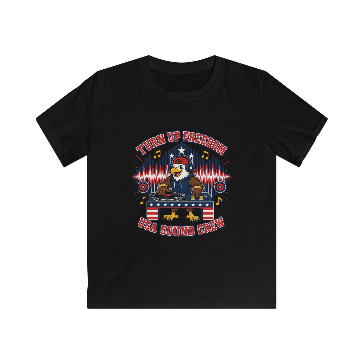 Kids Tee - "Turn Up Freedom" USA Sound Crew Patriotic Eagle Graphic