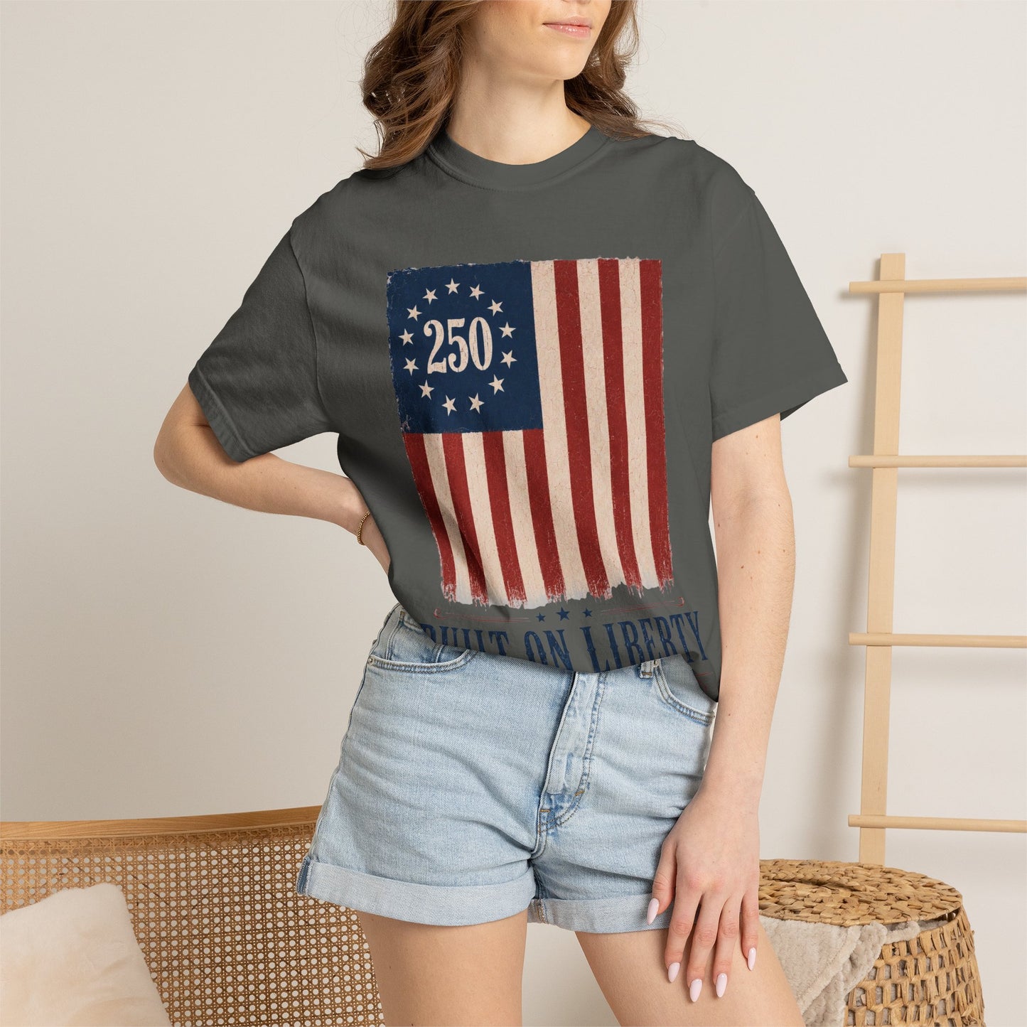 Built on Liberty 250 Flag T-Shirt — Patriotic Independence Day Tee