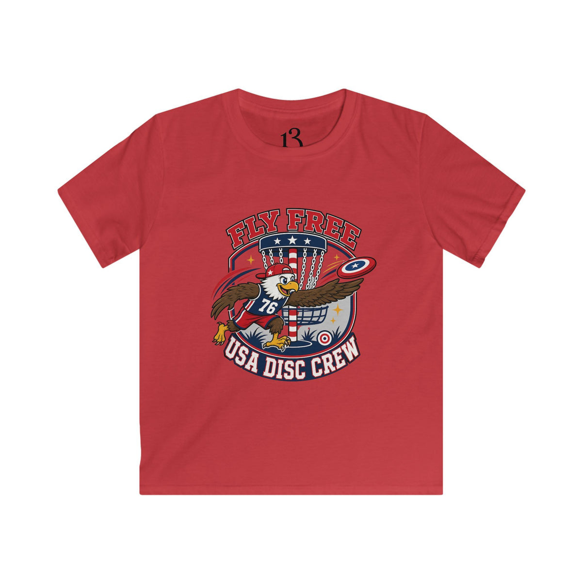 Kids Tee — "Fly Free USA Disc Crew" Patriotic Eagle Graphic