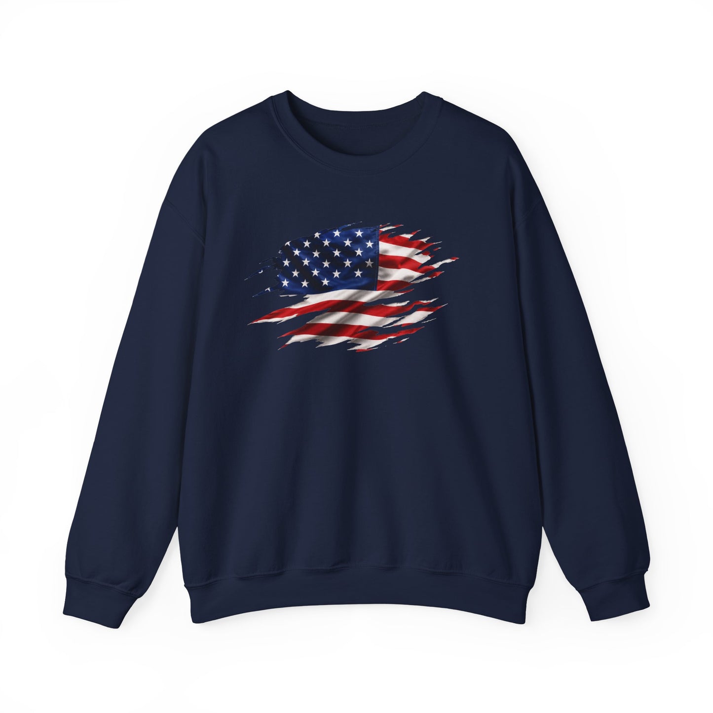 Distressed American Flag Crewneck Sweatshirt – Patriotic USA Pullover