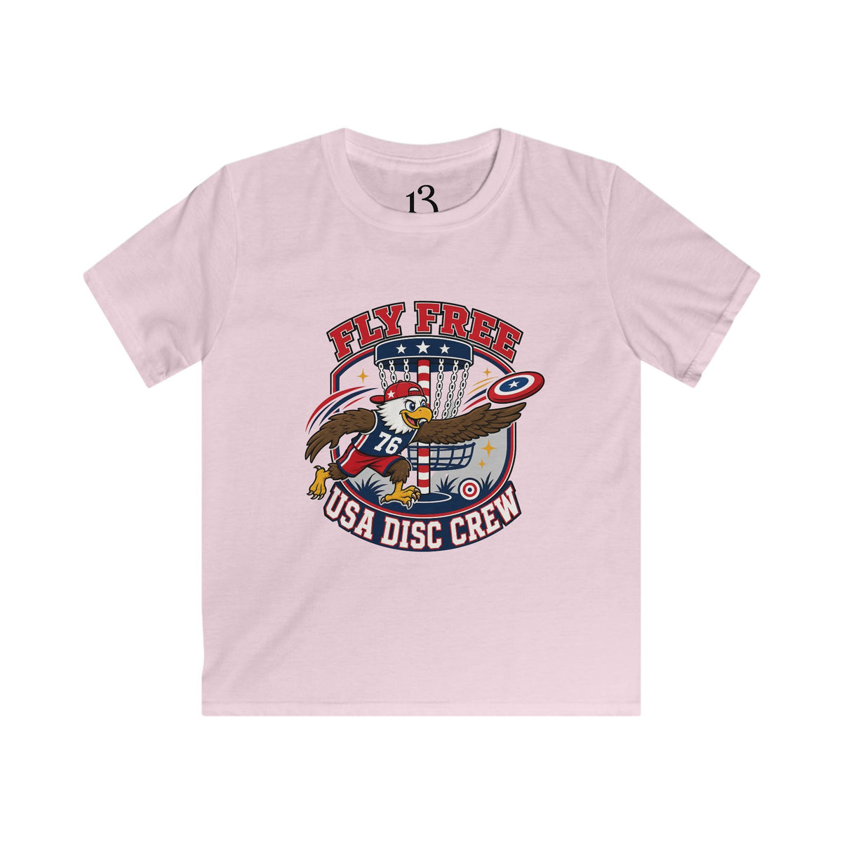 Kids Tee — "Fly Free USA Disc Crew" Patriotic Eagle Graphic