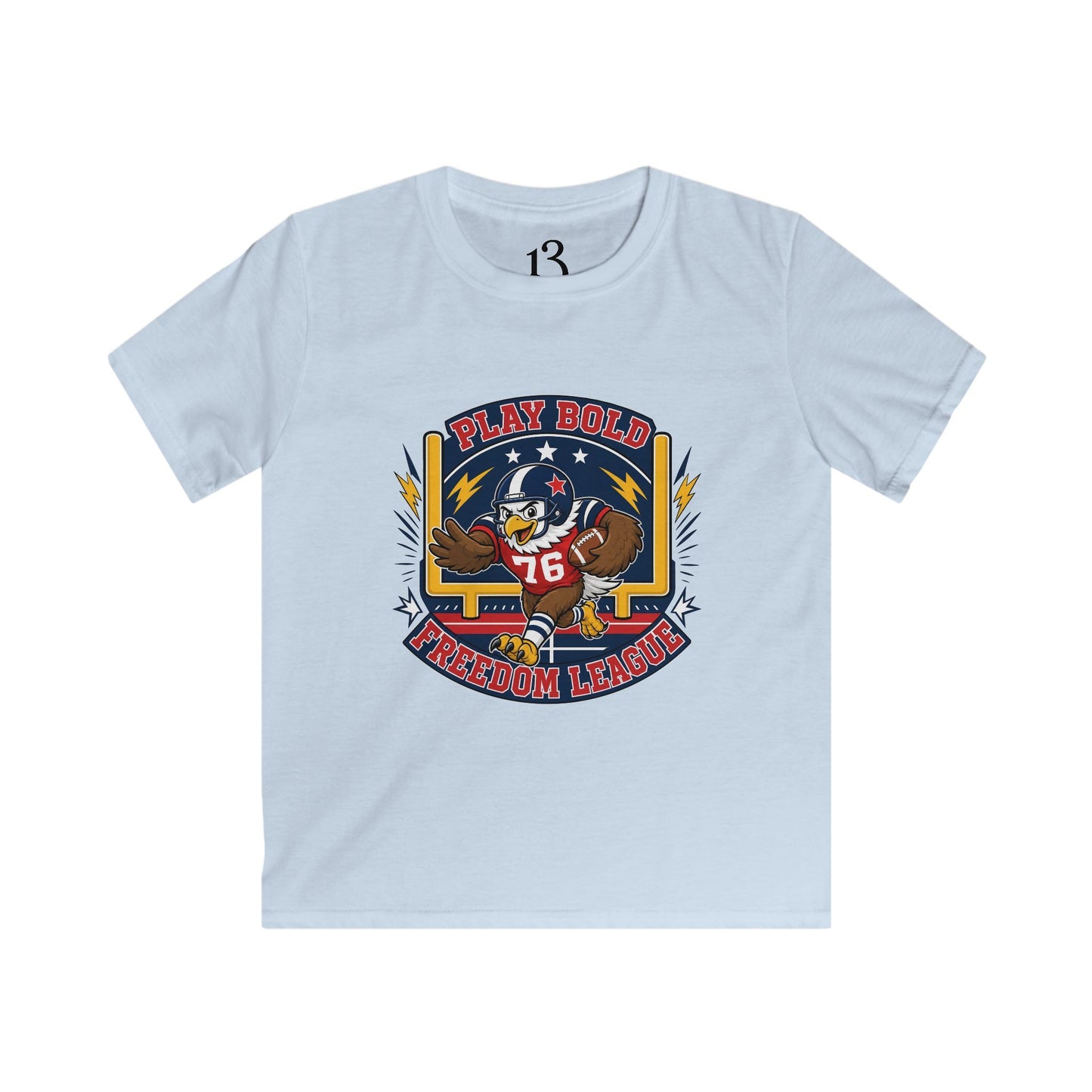 Kids Football Tee — "Play Bold: Freedom League" Retro Mascot Shirt