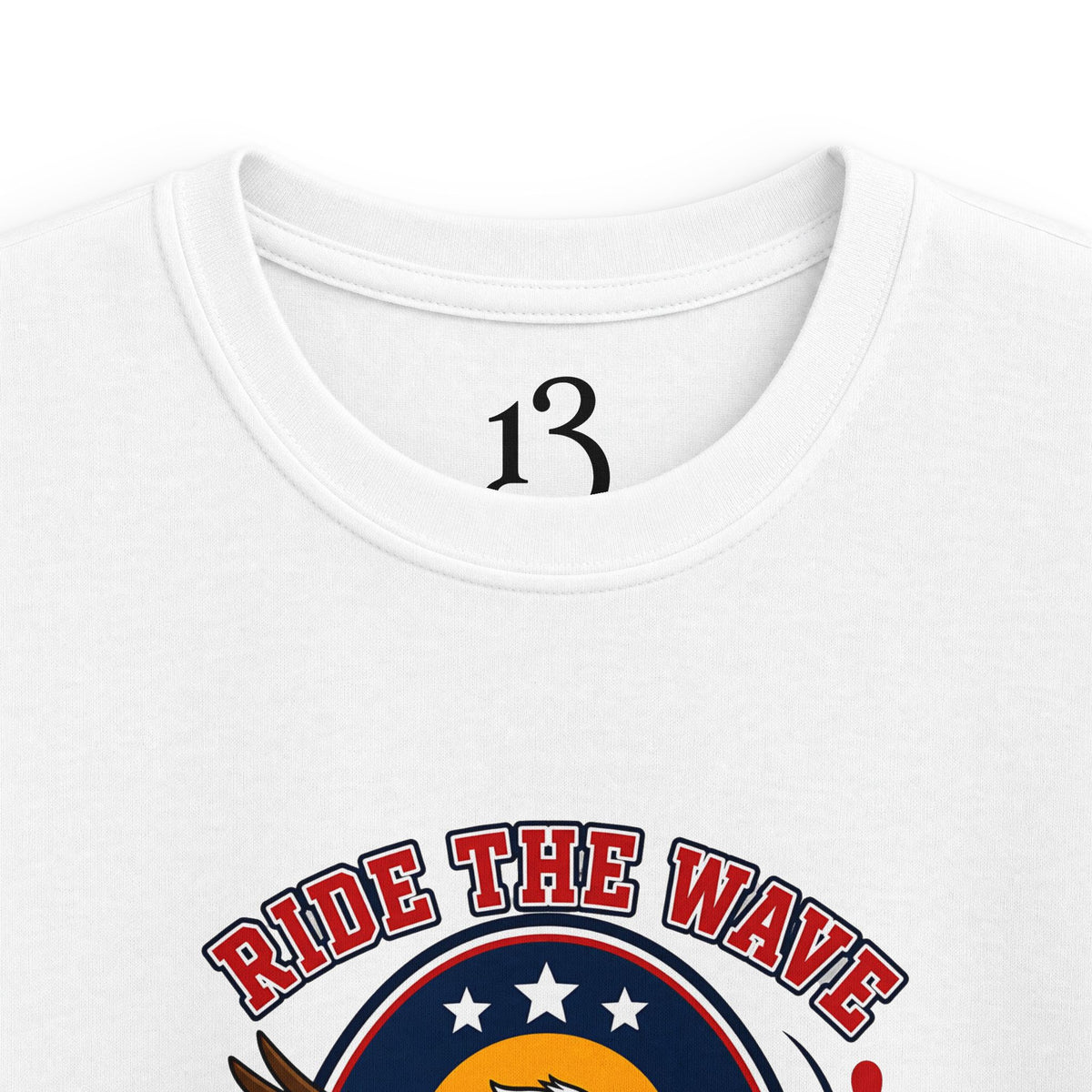 Kids T-Shirt — "Ride the Wave" Patriotic Eagle Surf Design