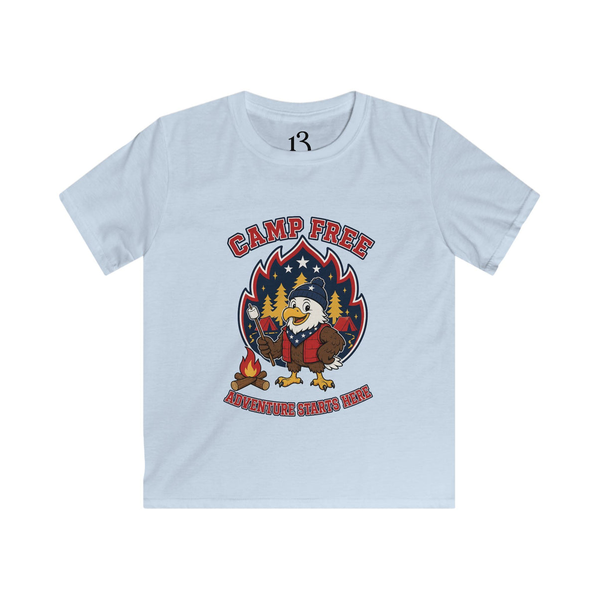 Kids Tee - "Camp Free" Eagle Camping Graphic Shirt for Outdoor-Loving Kids