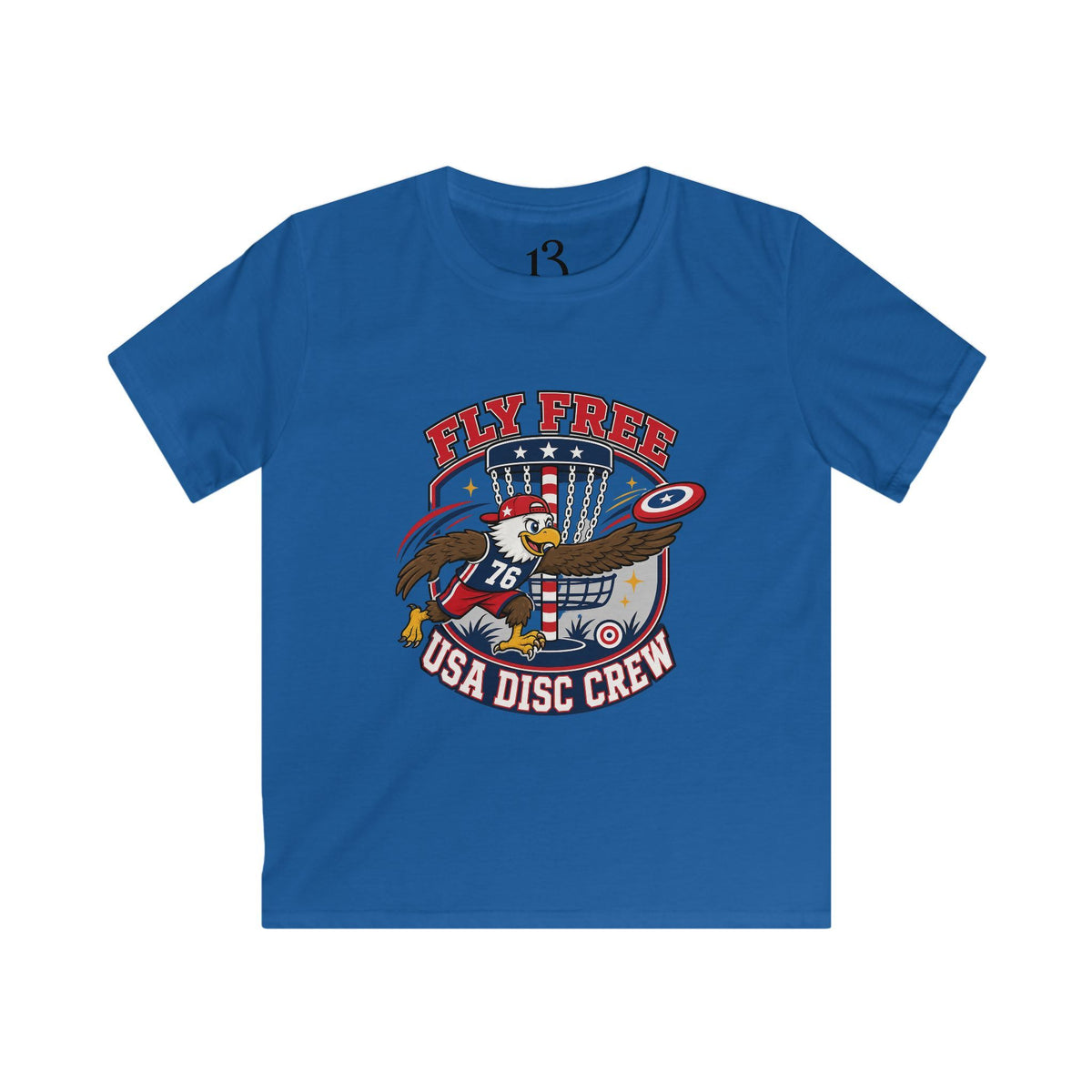 Kids Tee — "Fly Free USA Disc Crew" Patriotic Eagle Graphic