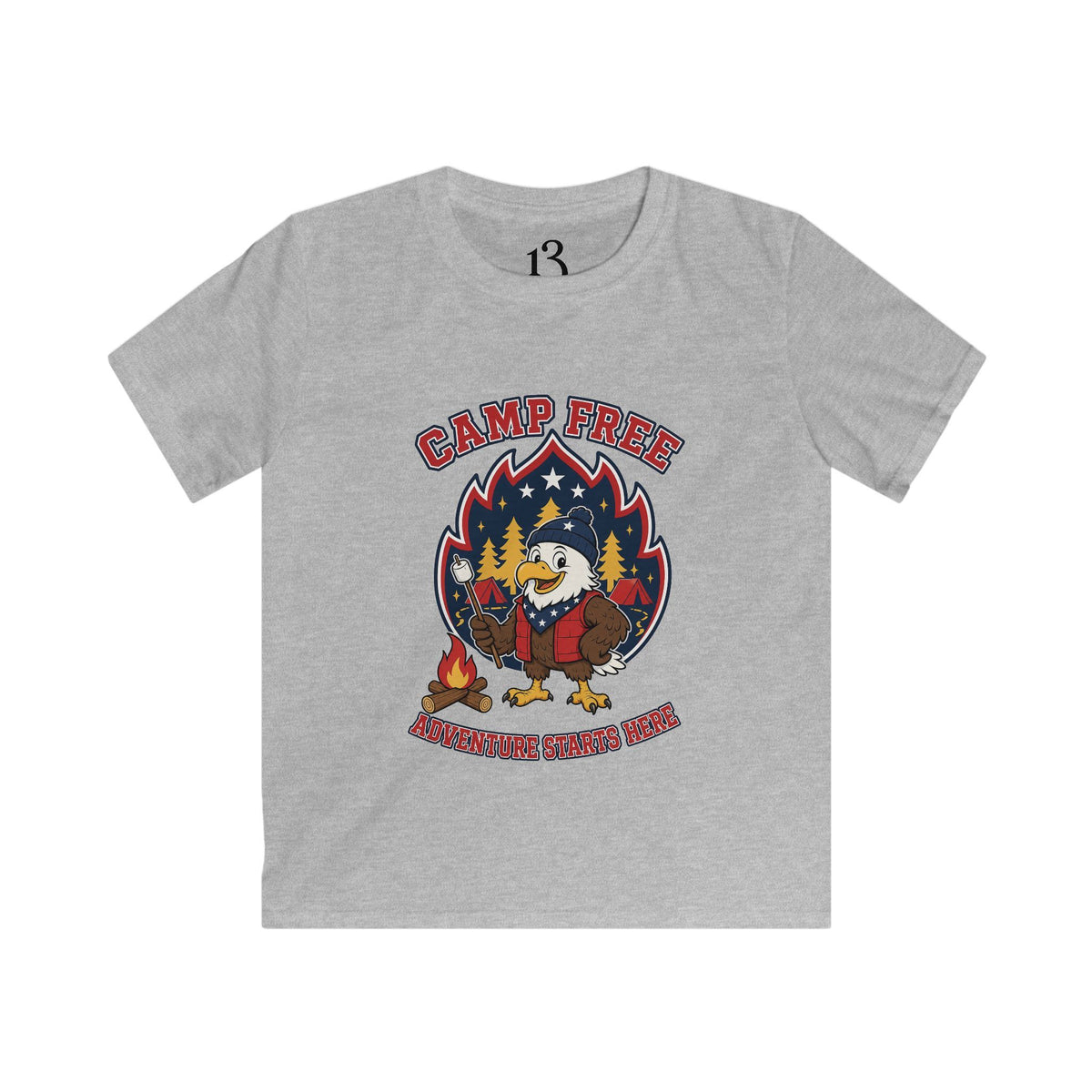 Kids Tee - "Camp Free" Eagle Camping Graphic Shirt for Outdoor-Loving Kids