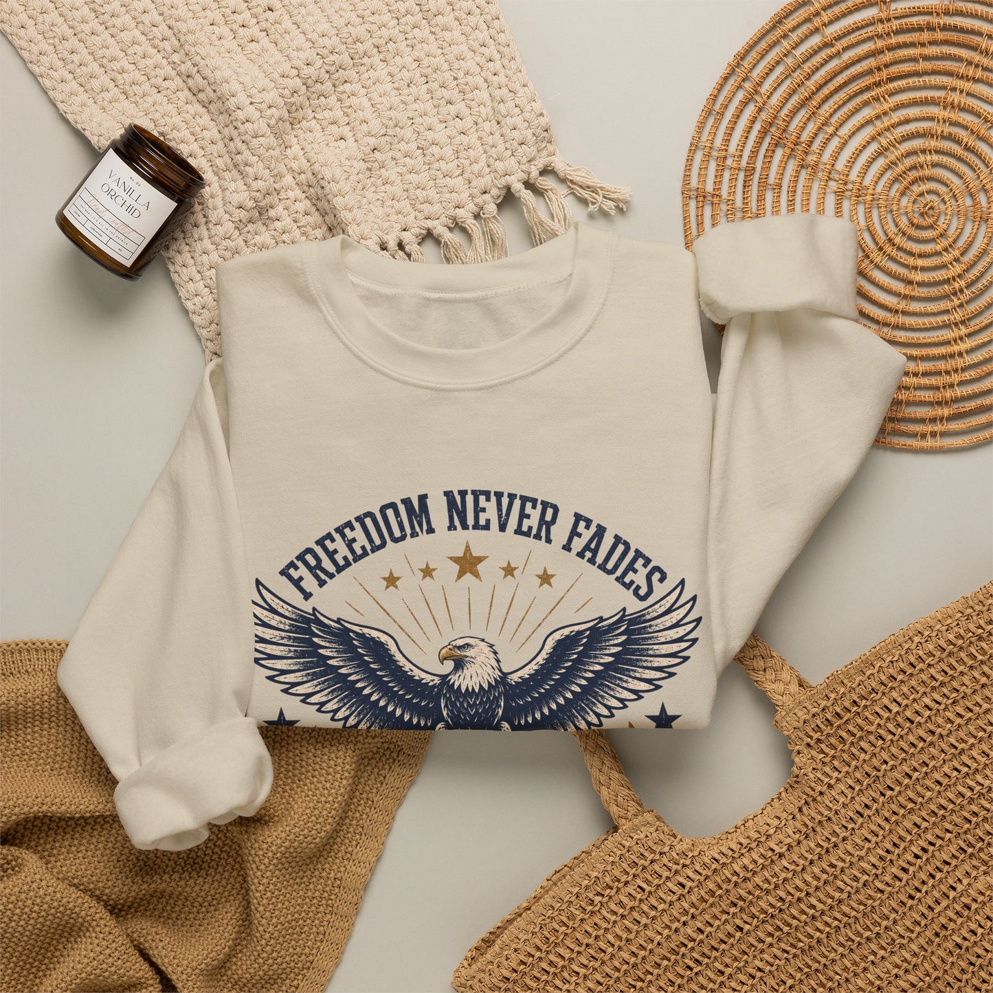 Freedom Never Fades Sweatshirt — Patriotic Eagle Crewneck