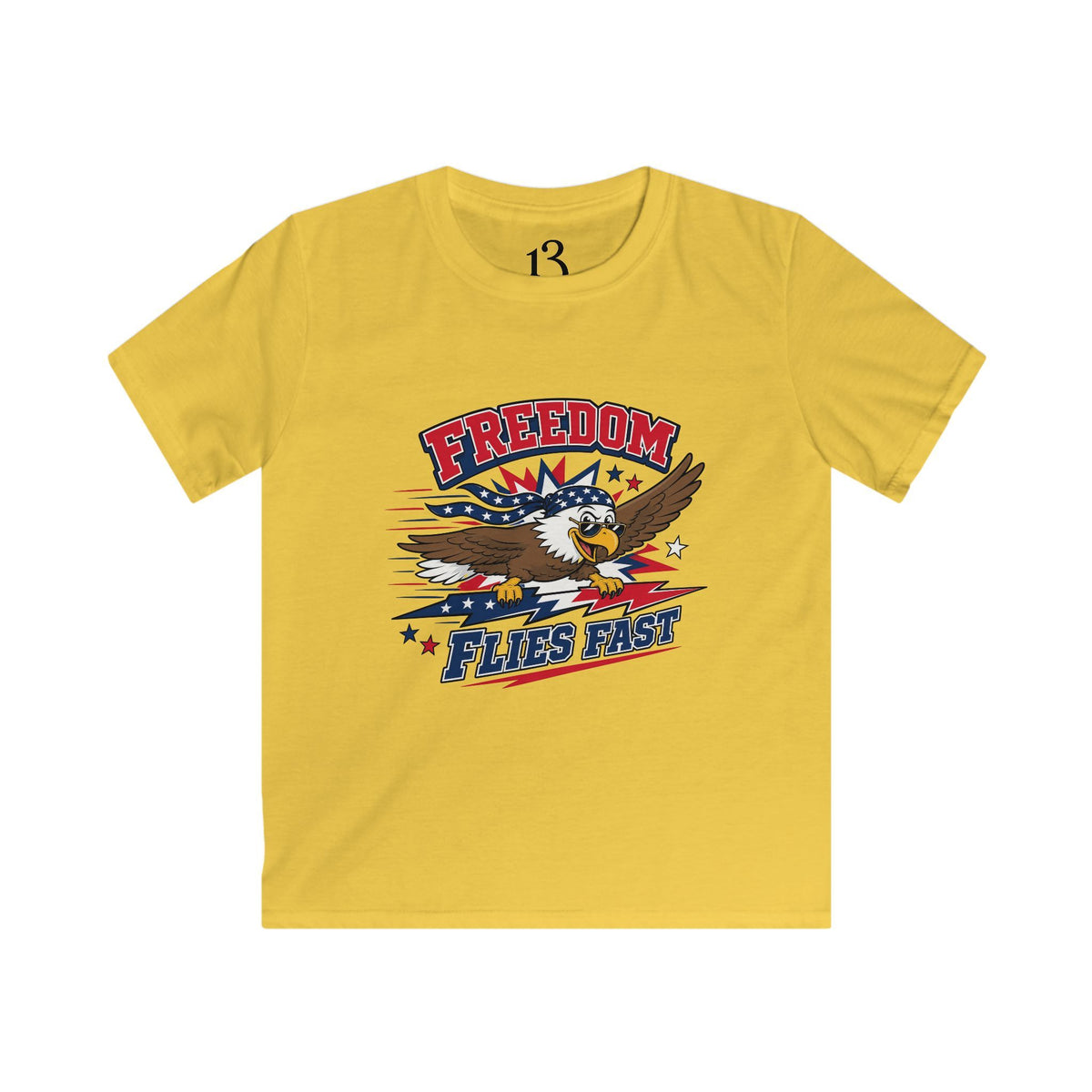 Kids Tee — "Freedom Flies Fast" Patriotic Eagle Shirt for 4th of July