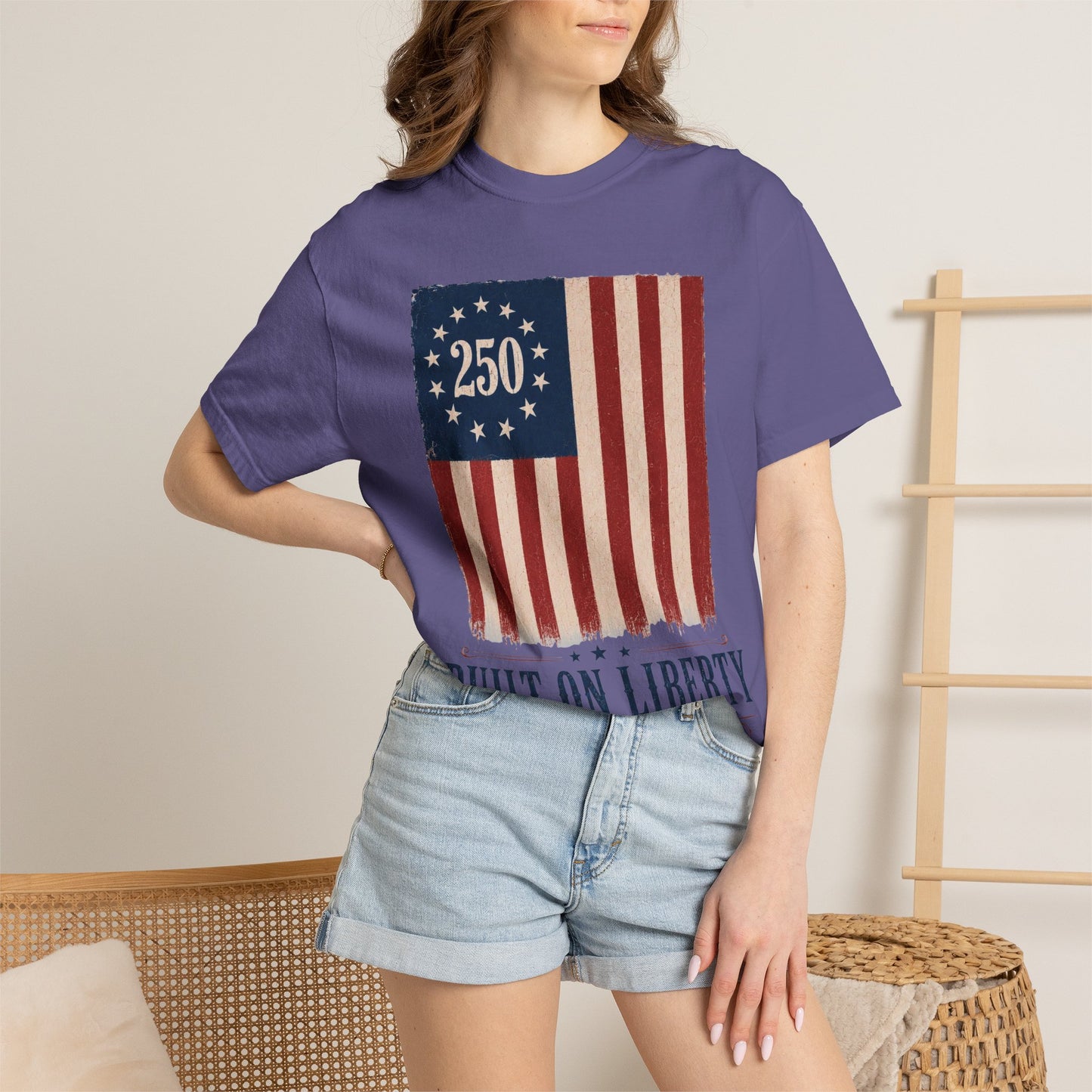 Built on Liberty 250 Flag T-Shirt — Patriotic Independence Day Tee