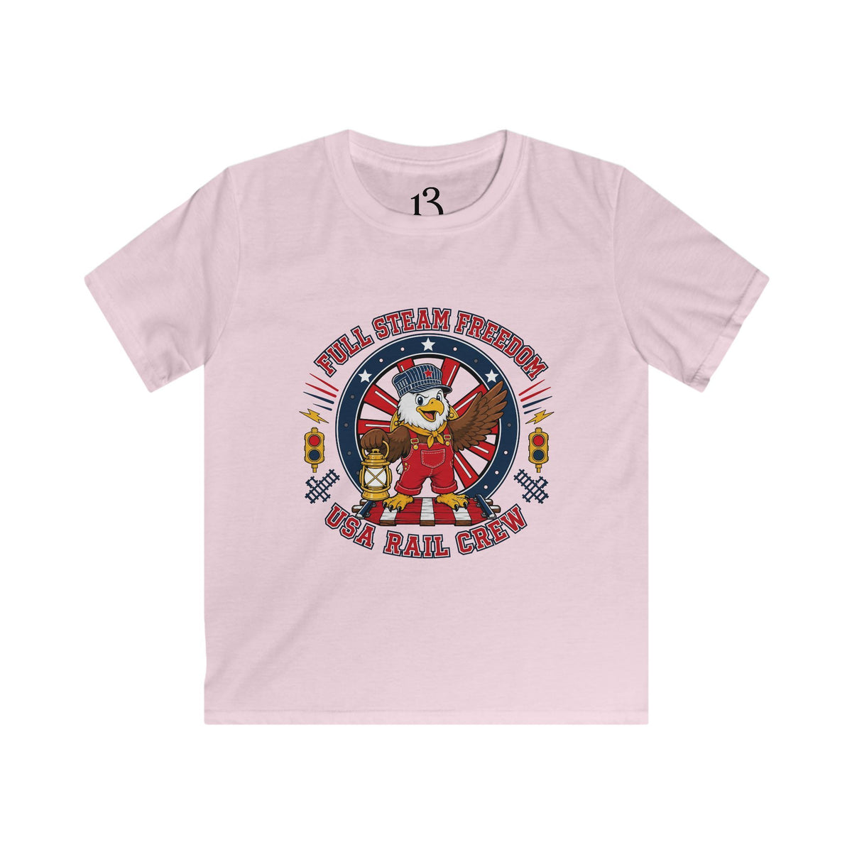 Kids Tee - Patriotic Eagle Engineer "Full Steam Freedom, USA Rail Crew" Railway Graphic