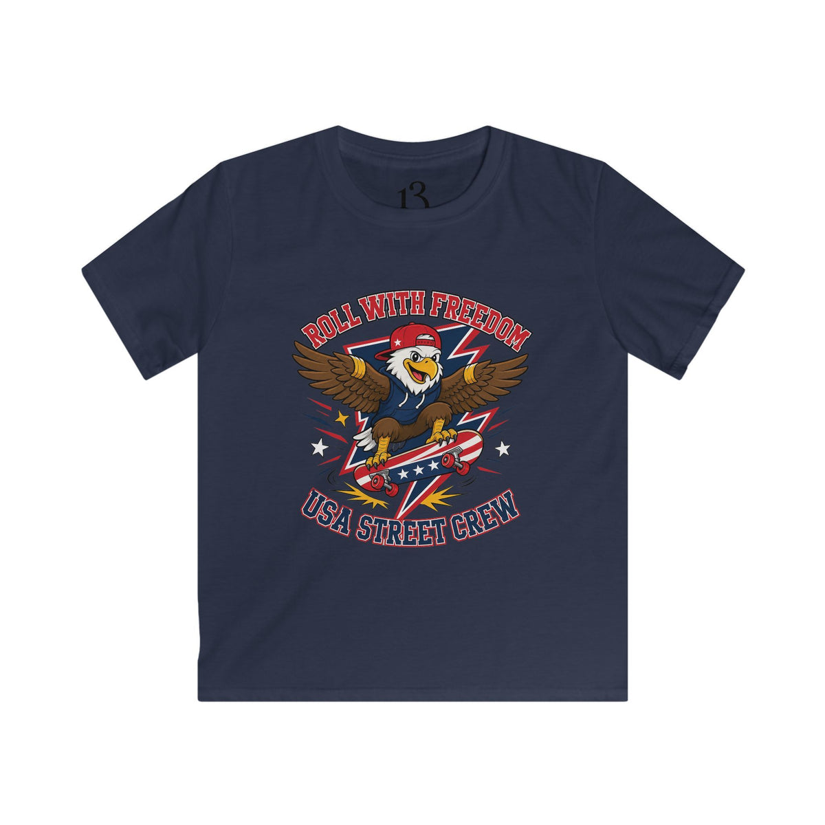 Kids Tee — 'Skate With Freedom' Eagle USA Street Crew Patriotic Skateboard Shirt