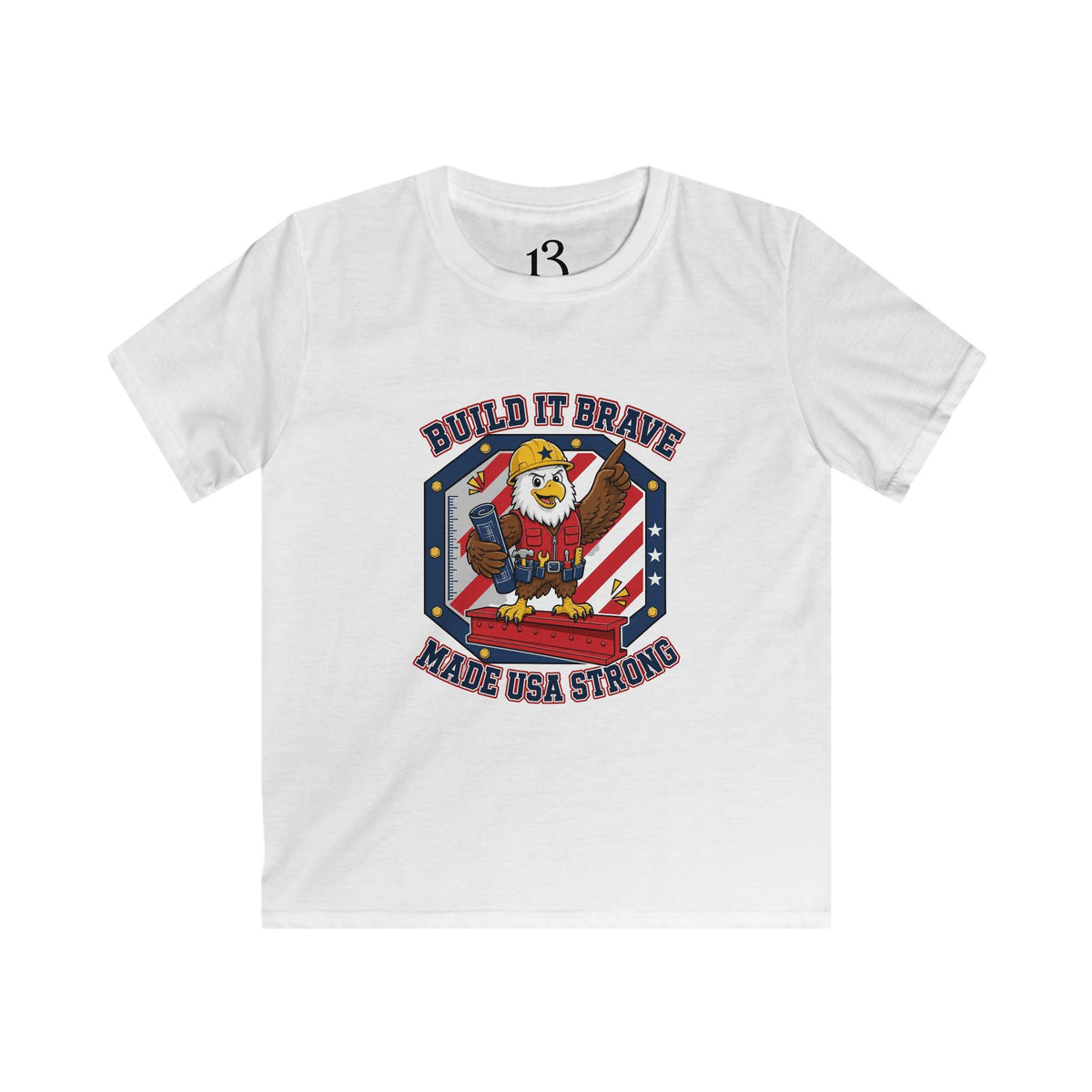 Kids Tee - 'Build It Brave, Make USA Strong' Patriotic Bald Eagle Design