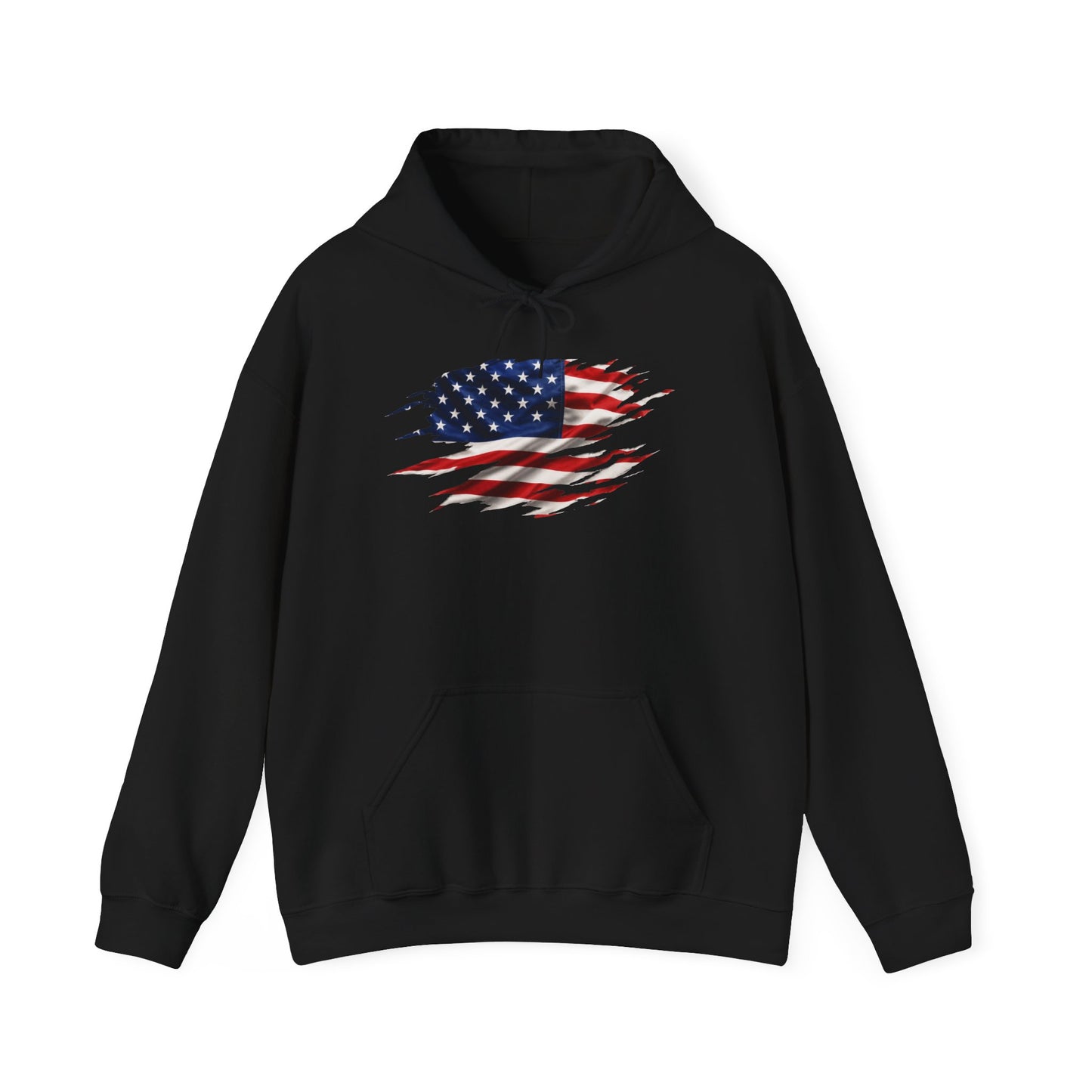 American Flag Ripped Design Hoodie — Distressed USA Flag Pullover