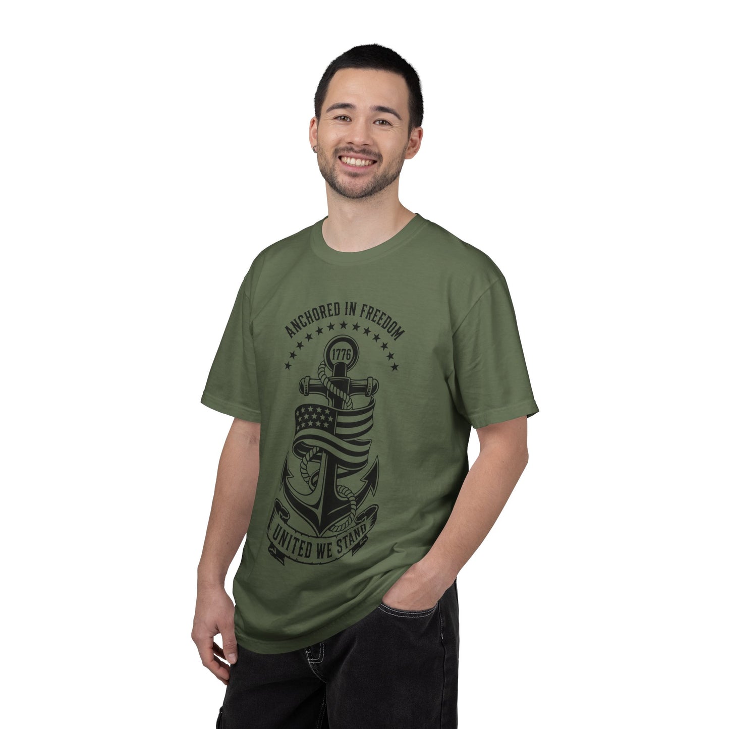 Anchored in Freedom T-Shirt — "United We Stand" Patriotic Anchor Tee