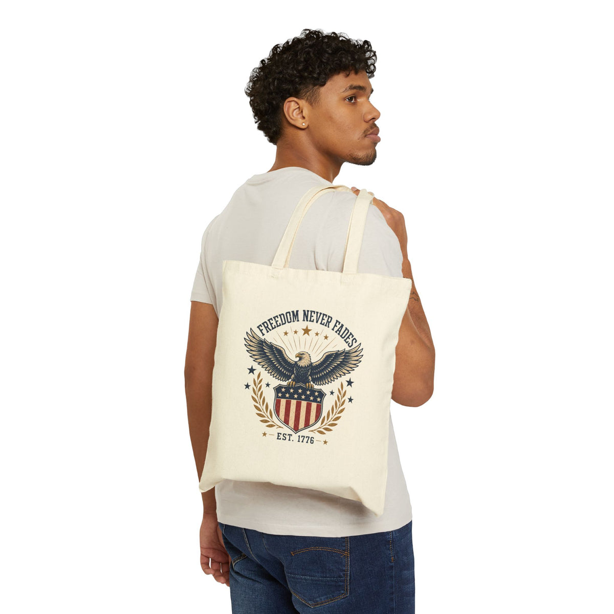 Freedom Never Fades Tote — Patriotic Eagle Canvas Tote Bag