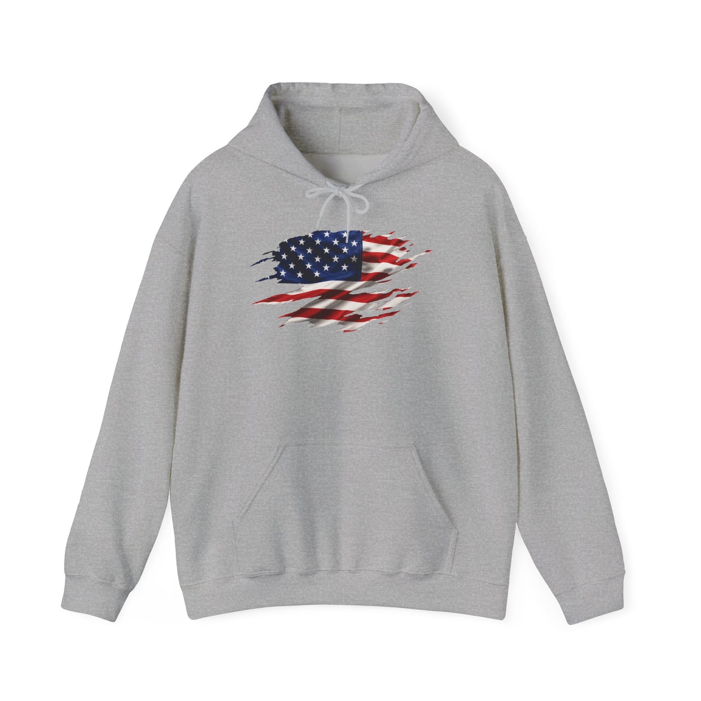 American Flag Ripped Design Hoodie — Distressed USA Flag Pullover