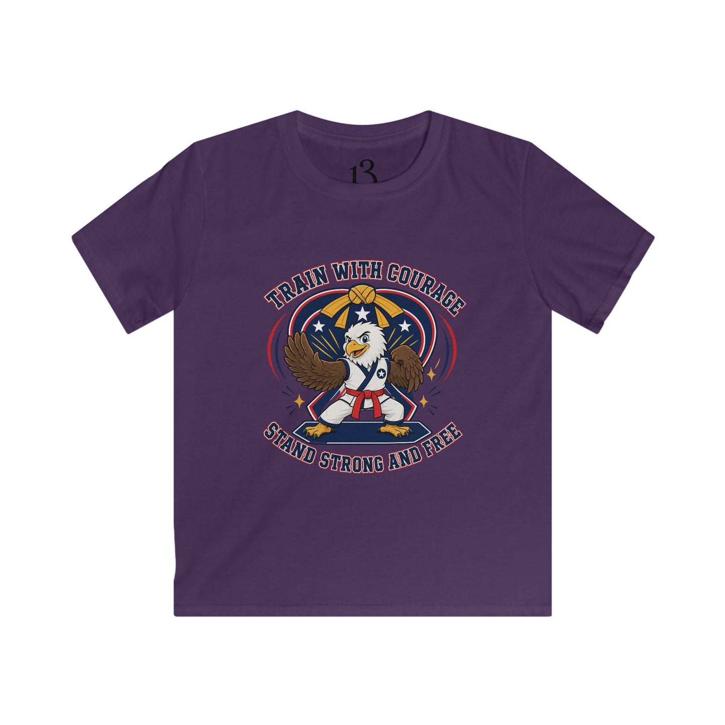 Kids Tee — "Train With Courage, Stand Strong And Free" Patriotic Martial Arts Penguin Design