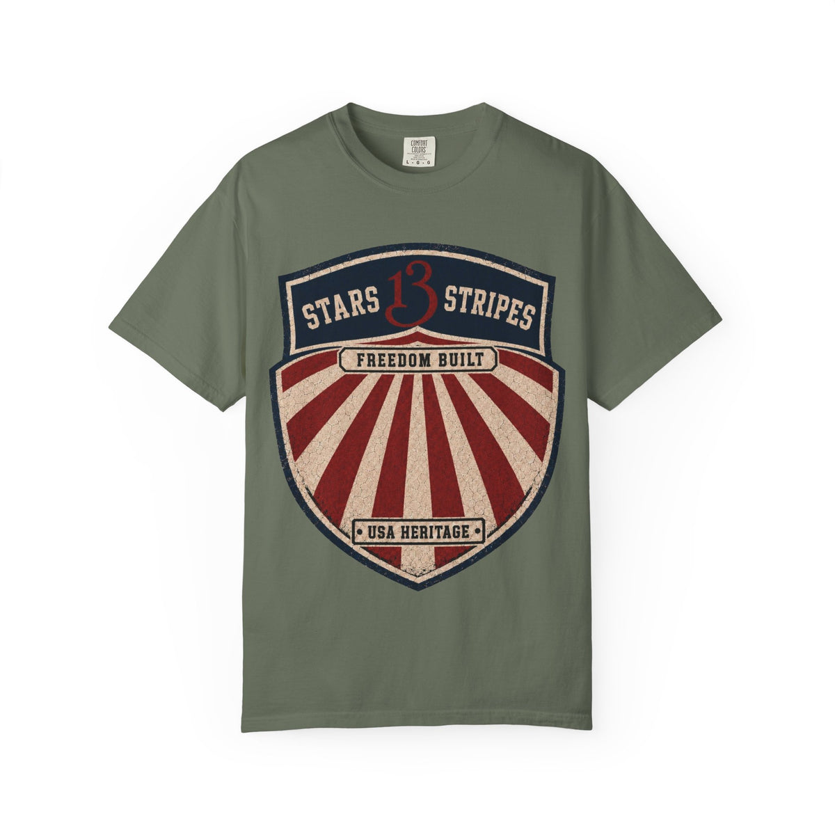 Stars13stripeS Shield T-Shirt — Freedom Built USA Heritage Tee