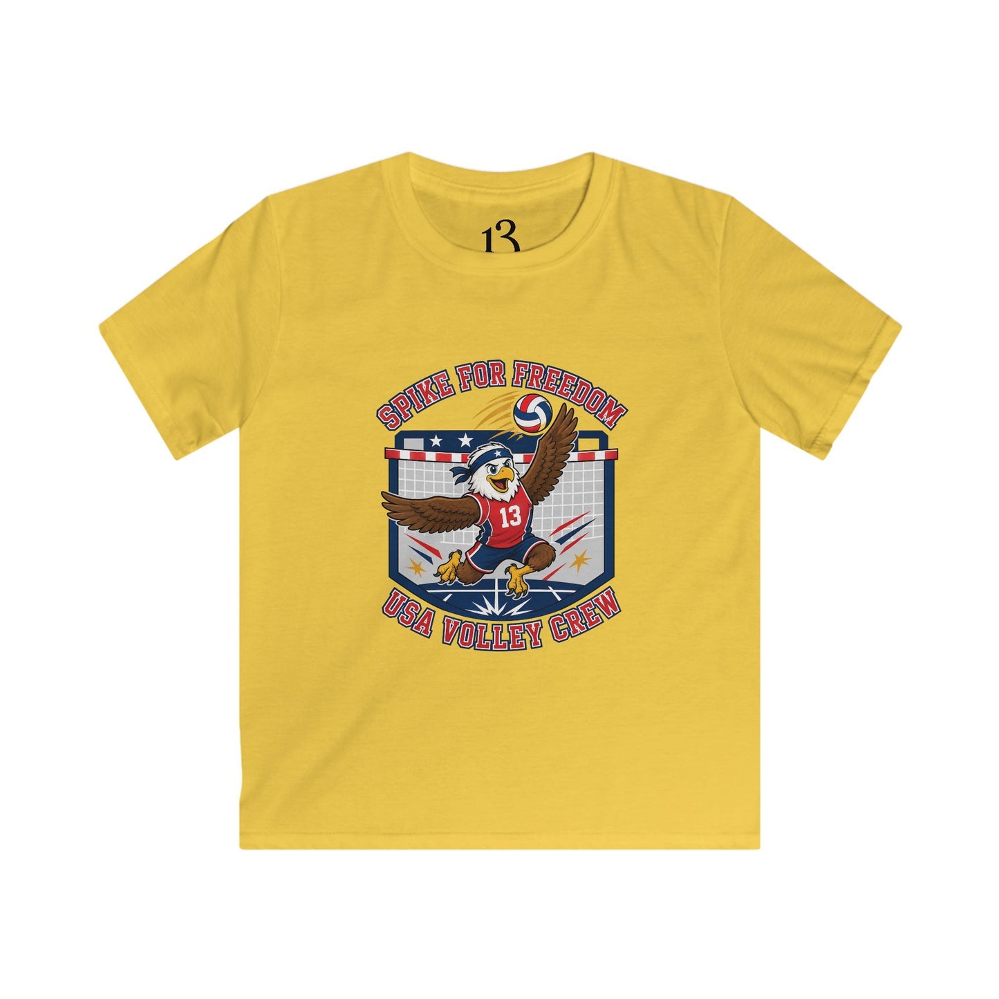 Kids Volleyball T‑Shirt — Eagle Playing Volleyball Graphic (Cheer For Victory)