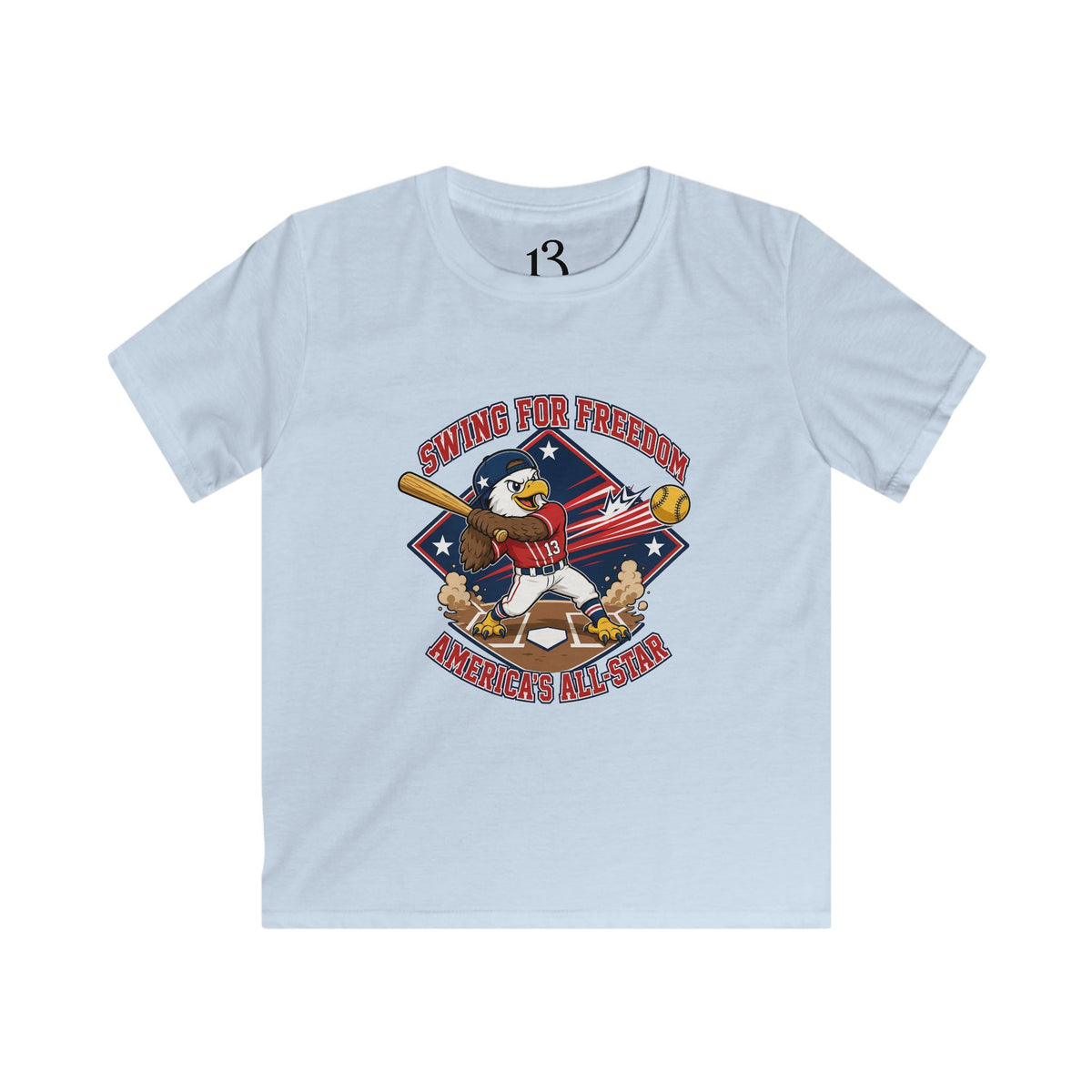Kids Tee - "Swinging for Freedom" Patriotic Baseball Eagle Design