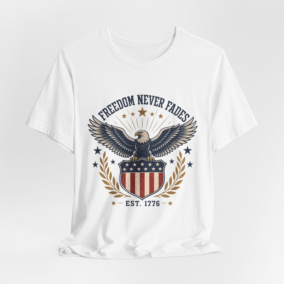 Freedom Never Fades Eagle T-Shirt — Patriotic USA Flag Vintage Tee