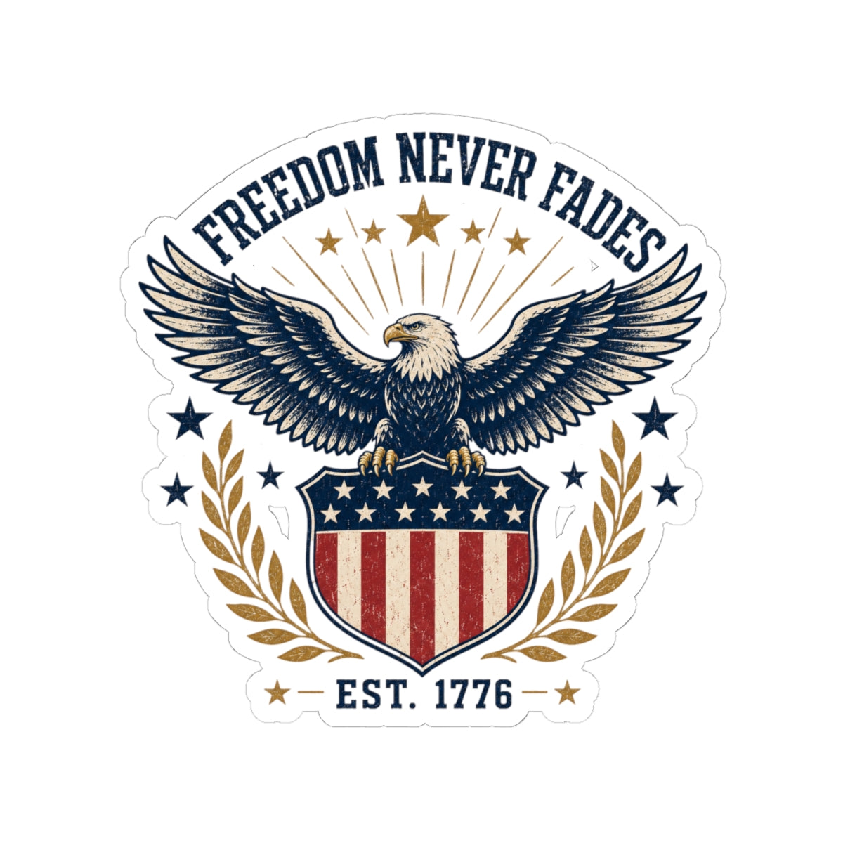 Freedom Never Fades Eagle Sticker — Patriotic Kiss-Cut Decal (Est. 1776)
