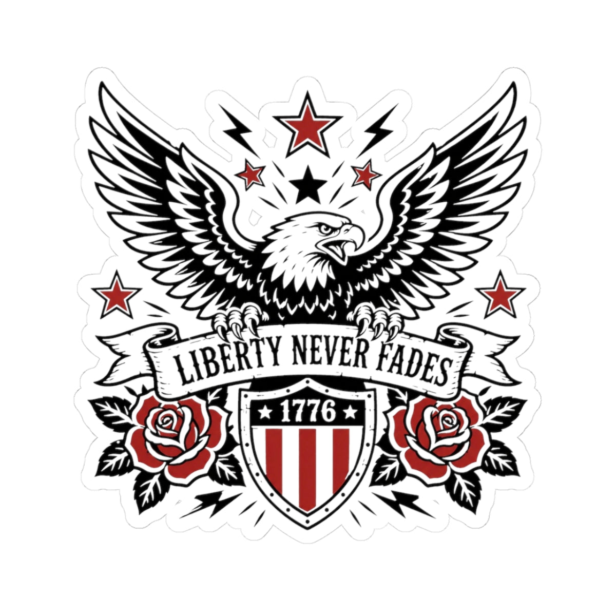 Liberty Never Fades Eagle Sticker — Patriotic 1776 Shield Kiss-Cut Sticker