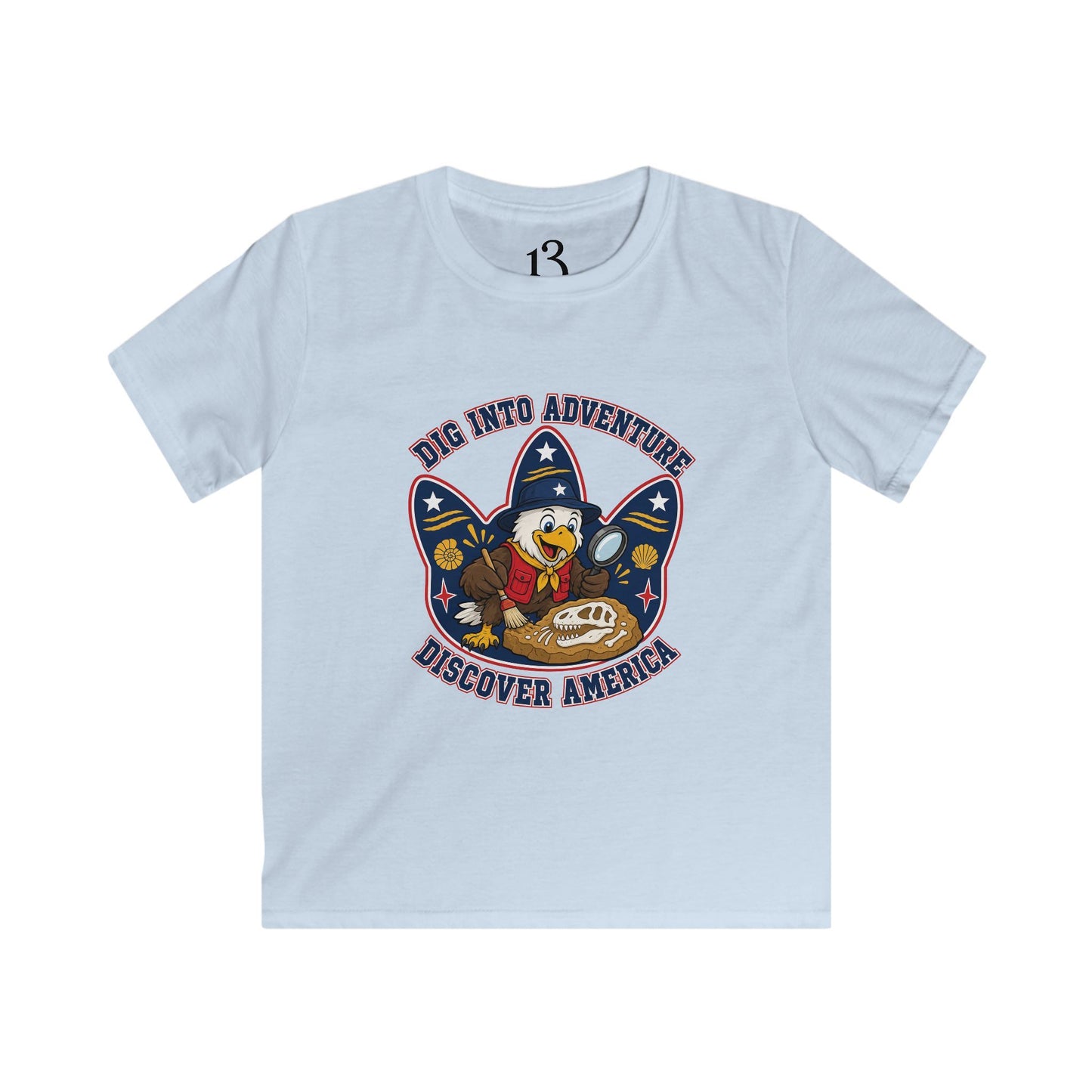 Kids T-Shirt - "Dig Into Adventure: Discover America" Patriotic Eagle Tee