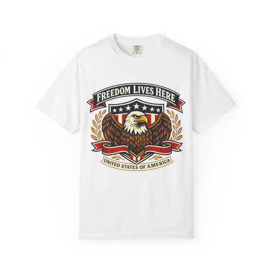 Freedom Lives Here Eagle T-Shirt — Patriotic USA Graphic Tee