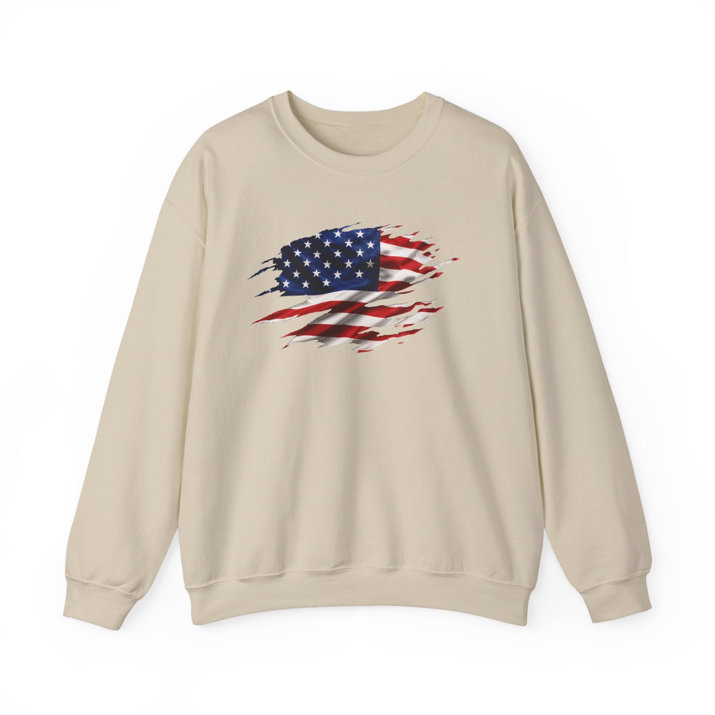 Distressed American Flag Crewneck Sweatshirt – Patriotic USA Pullover