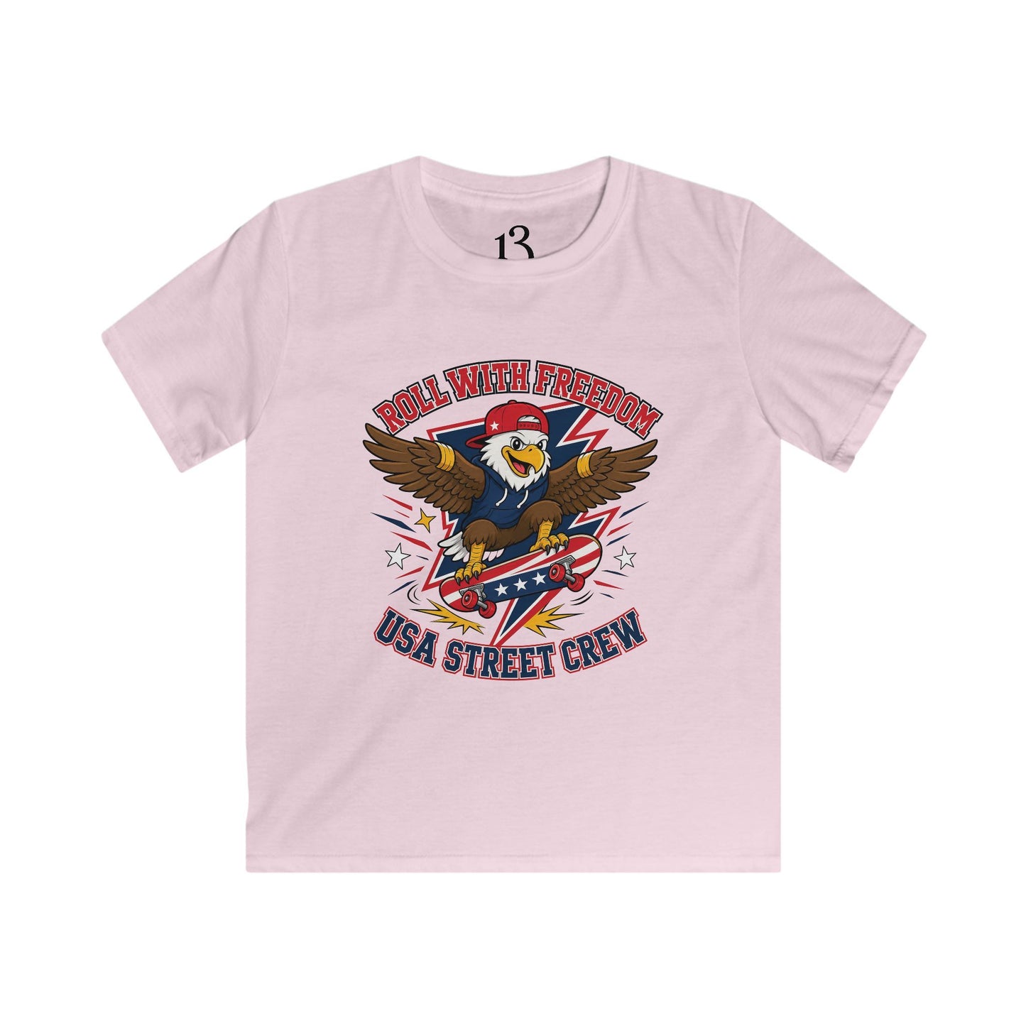 Kids Tee — 'Skate With Freedom' Eagle USA Street Crew Patriotic Skateboard Shirt